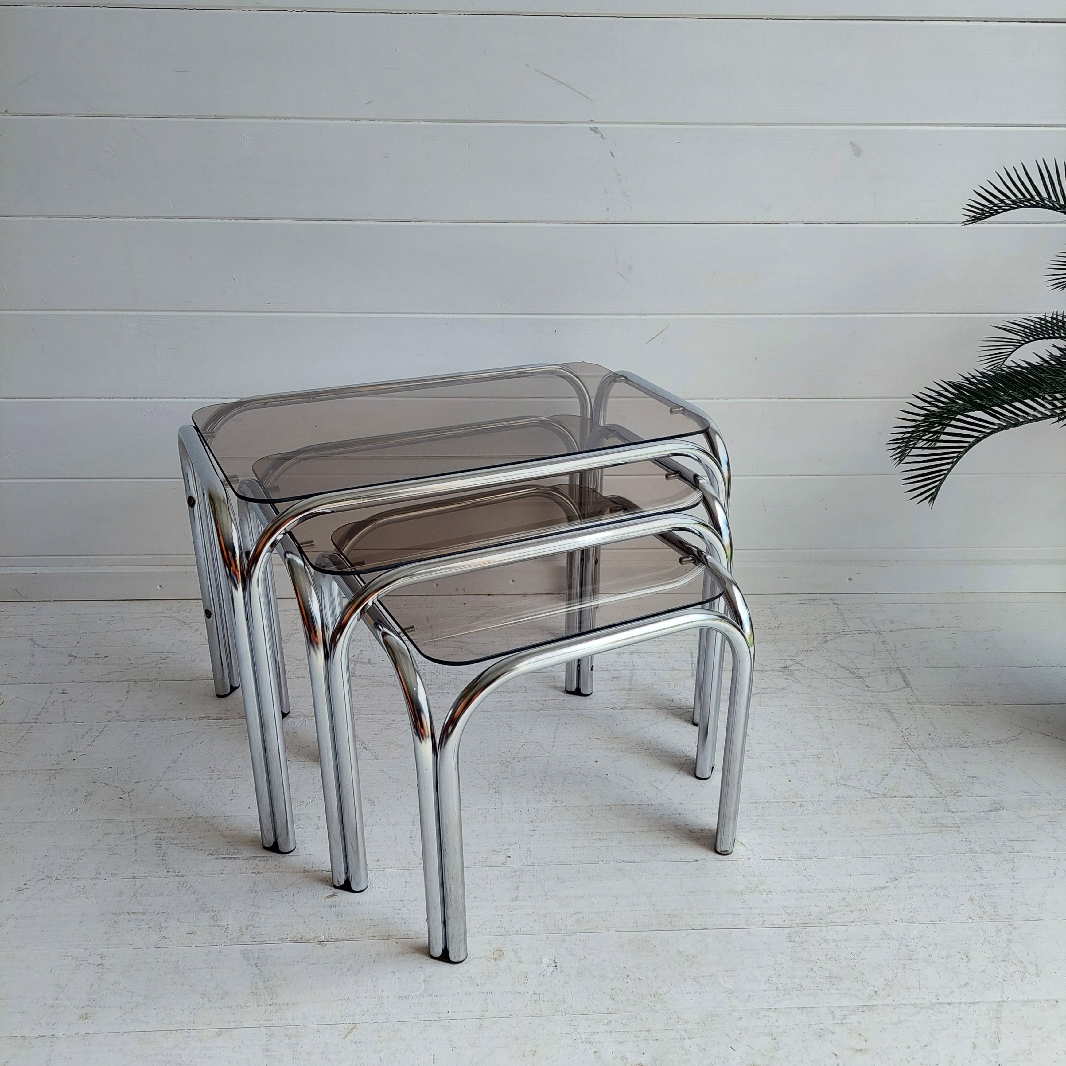 Mid-Century Modern Mid Century Chrome and Smoked Glass Nesting Tables, 1970s