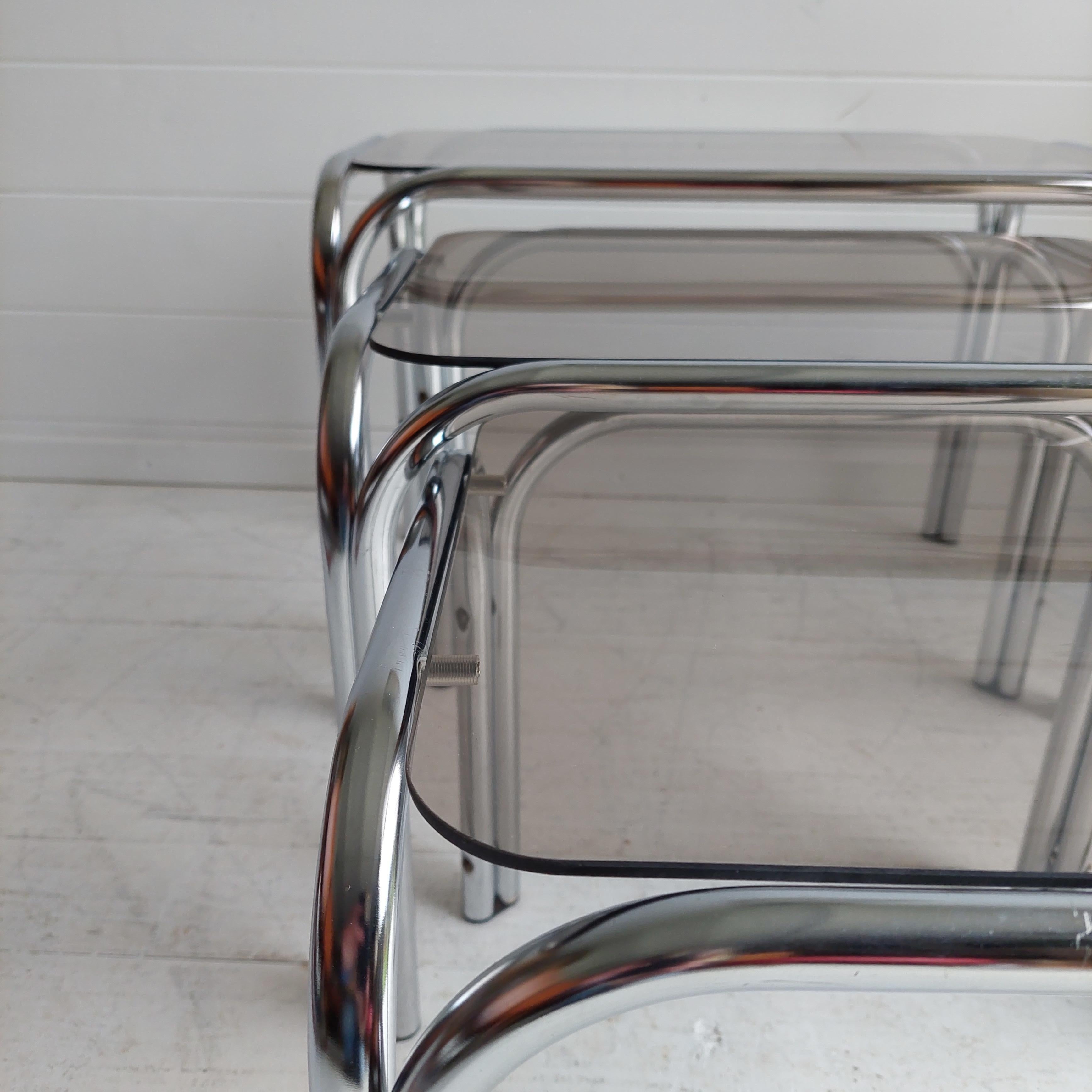 20th Century Mid Century Chrome and Smoked Glass Nesting Tables, 1970s