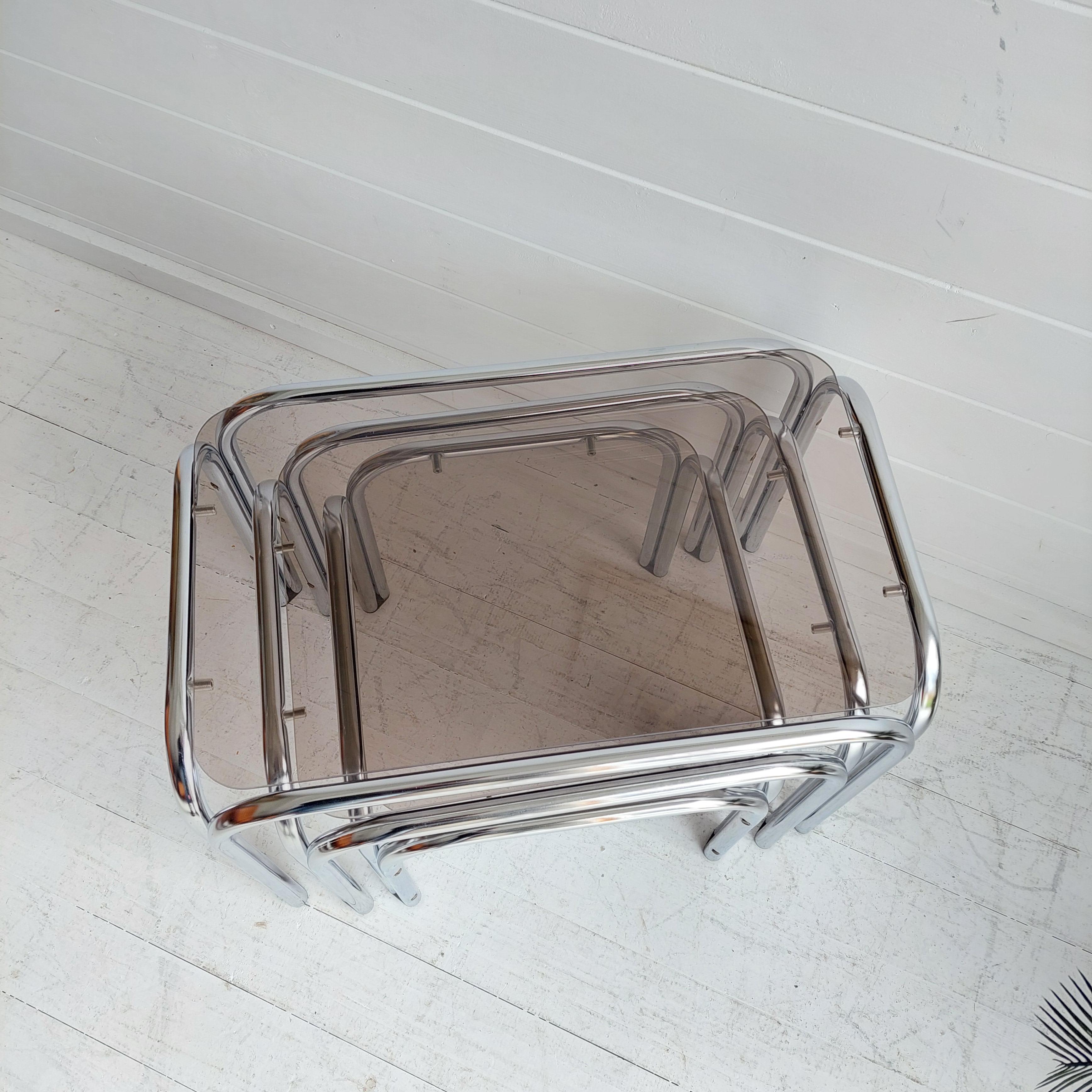 Mid Century Chrome and Smoked Glass Nesting Tables, 1970s 3