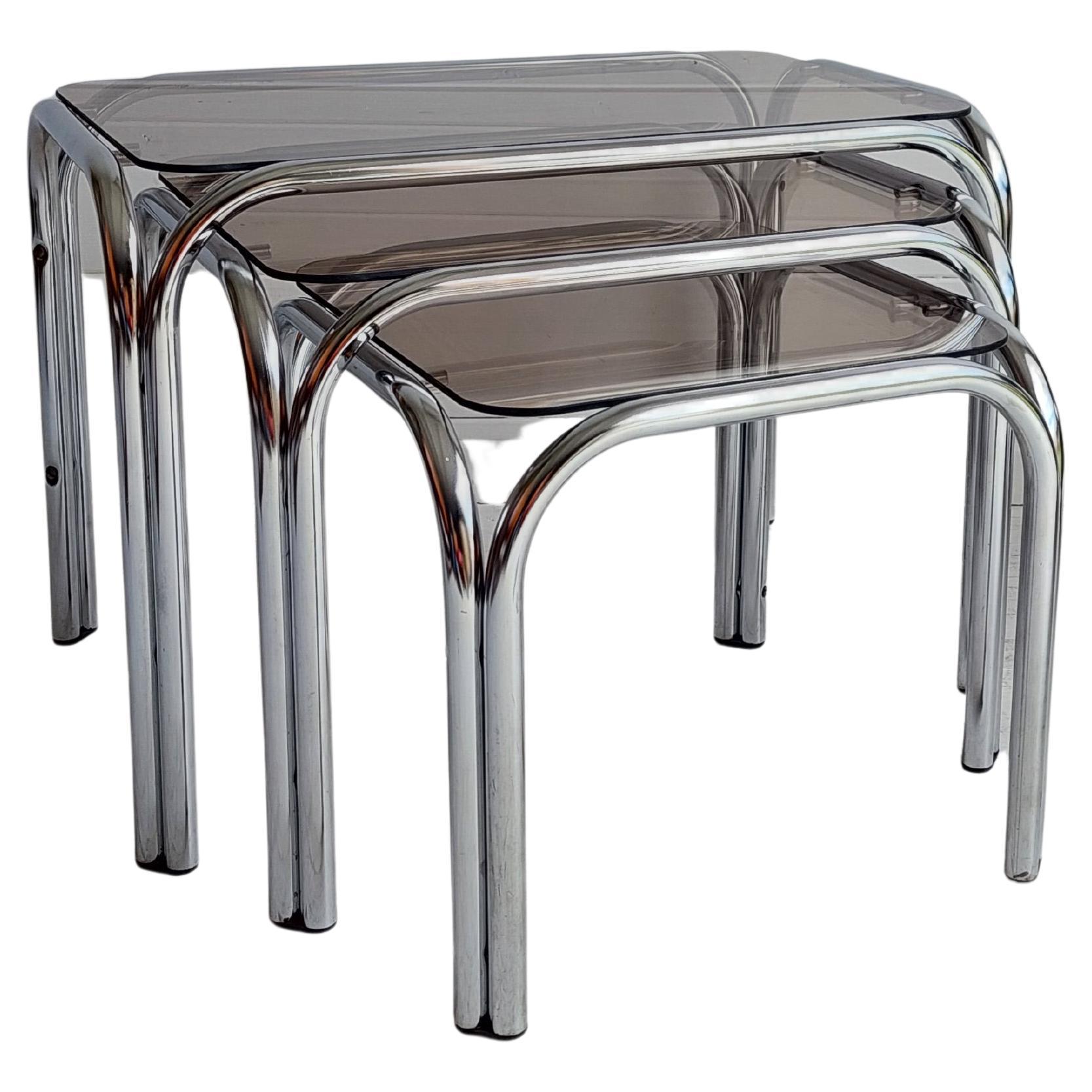 MidCentury Modern Pair of Nesting Side Tables Cantilever Chrome and