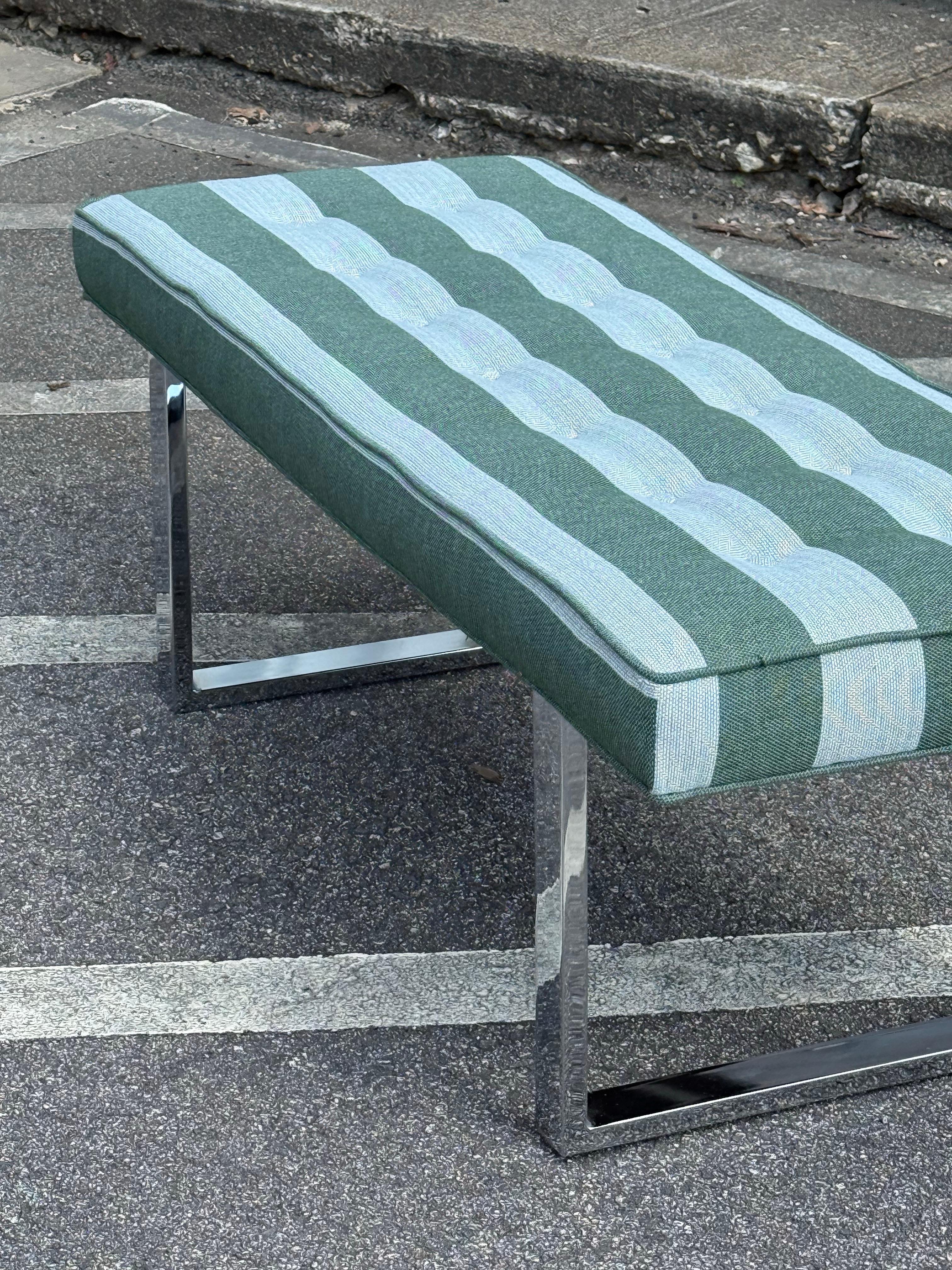 Late 20th Century Mid-Century Chrome and Striped Bench For Sale