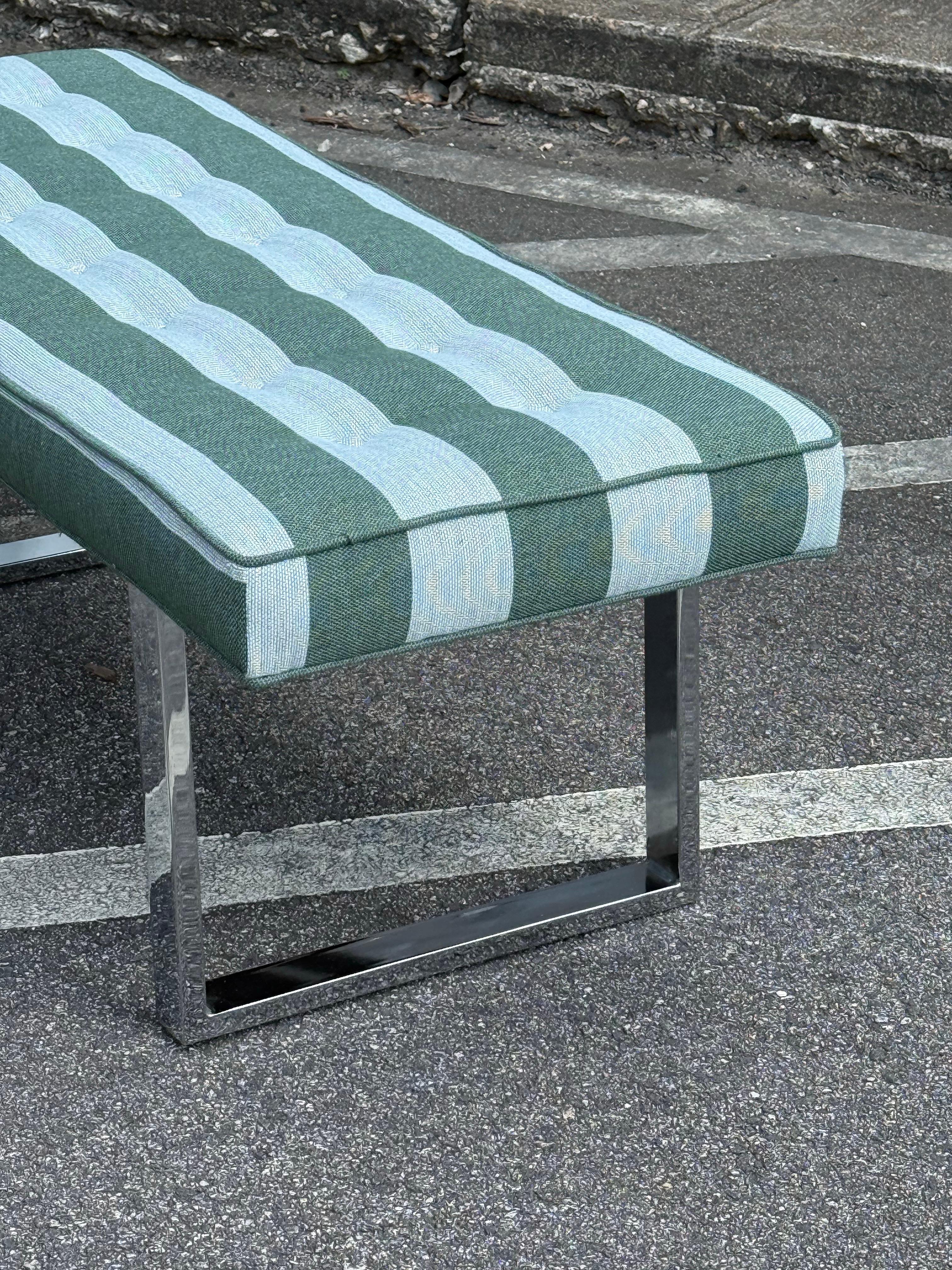 Metal Mid-Century Chrome and Striped Bench For Sale