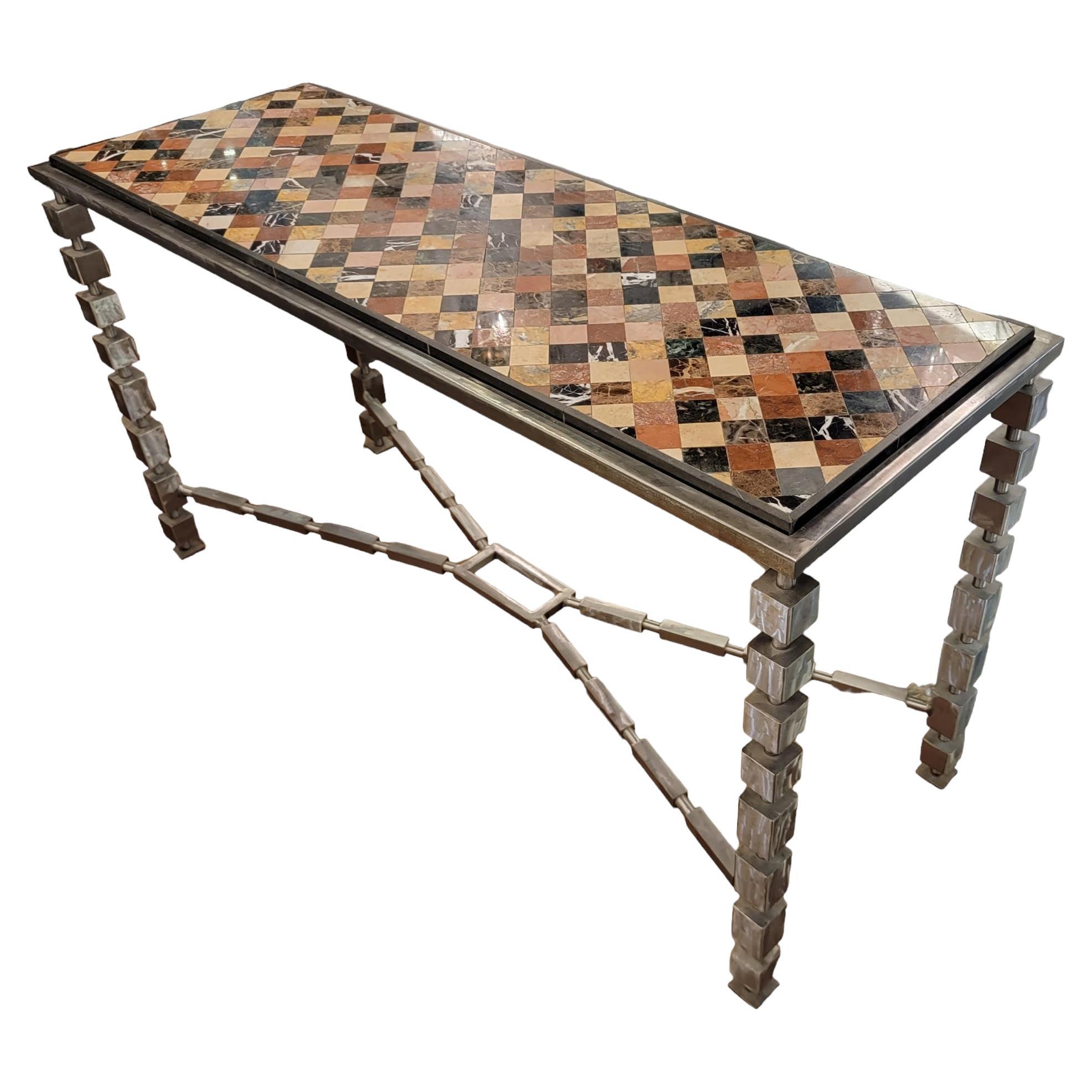 Mid Century Chrome and Tiled Marble Console Table