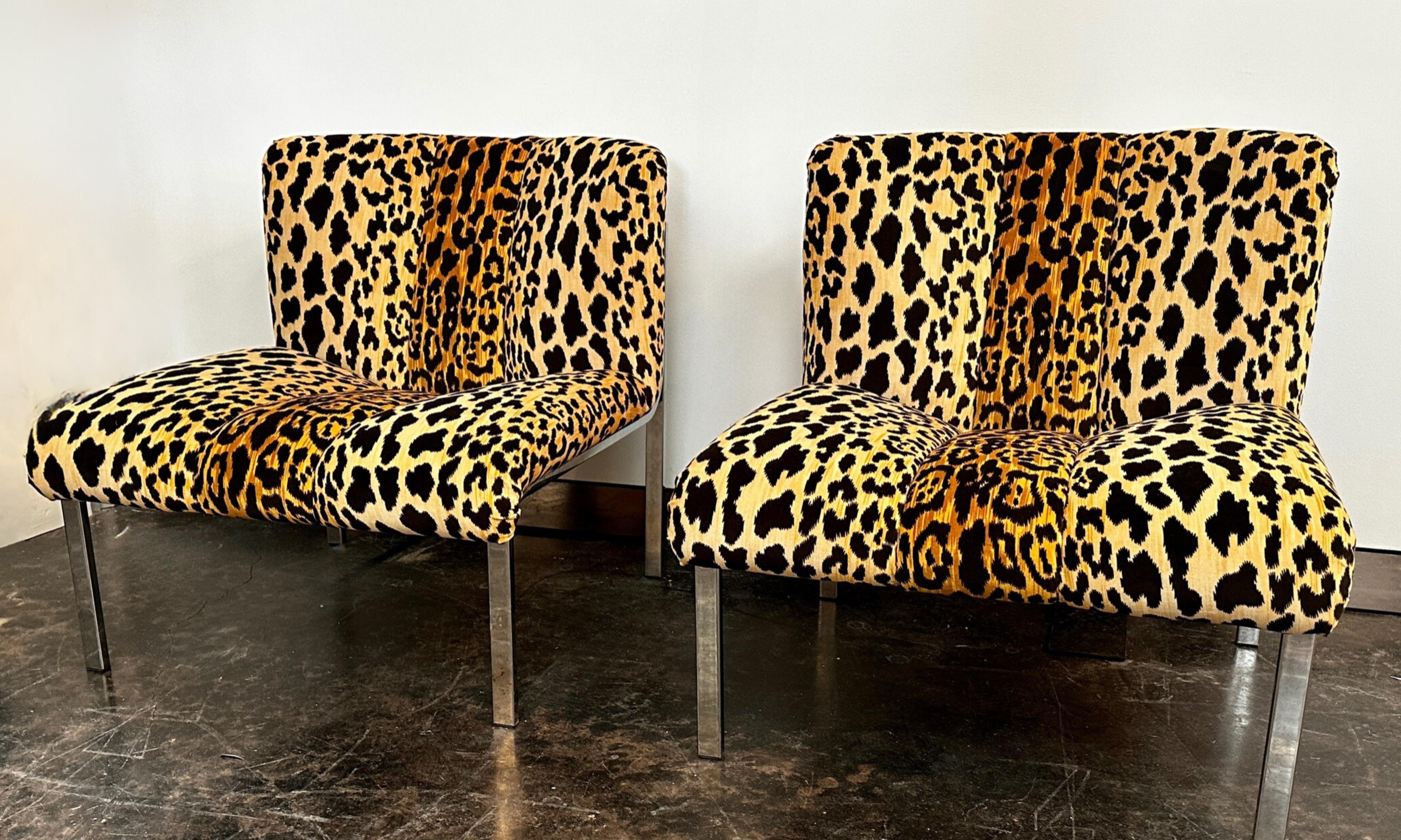 20th Century Mid Century Chrome and Upholstered Chairs, a pair For Sale