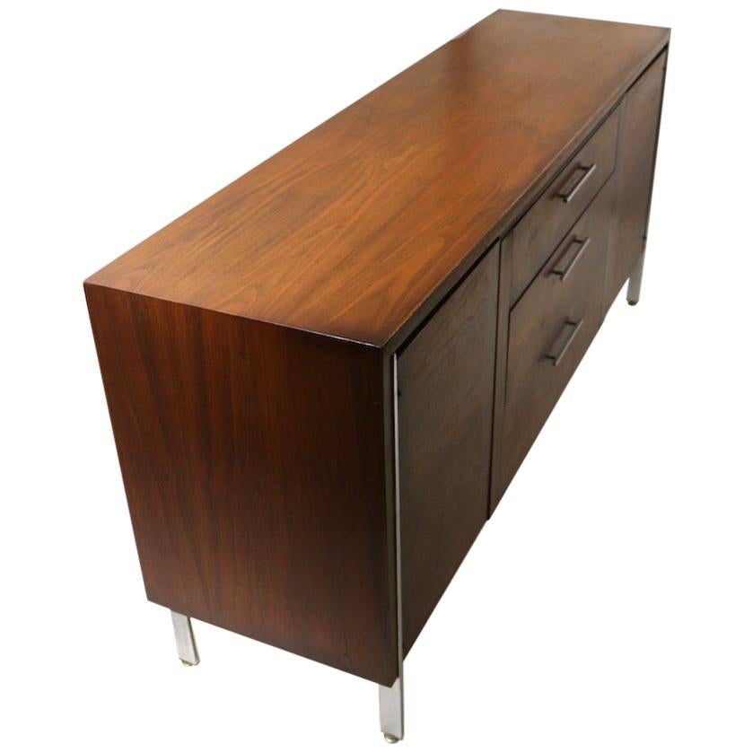 Mid Century Chrome and Walnut Server Credenza Sideboard