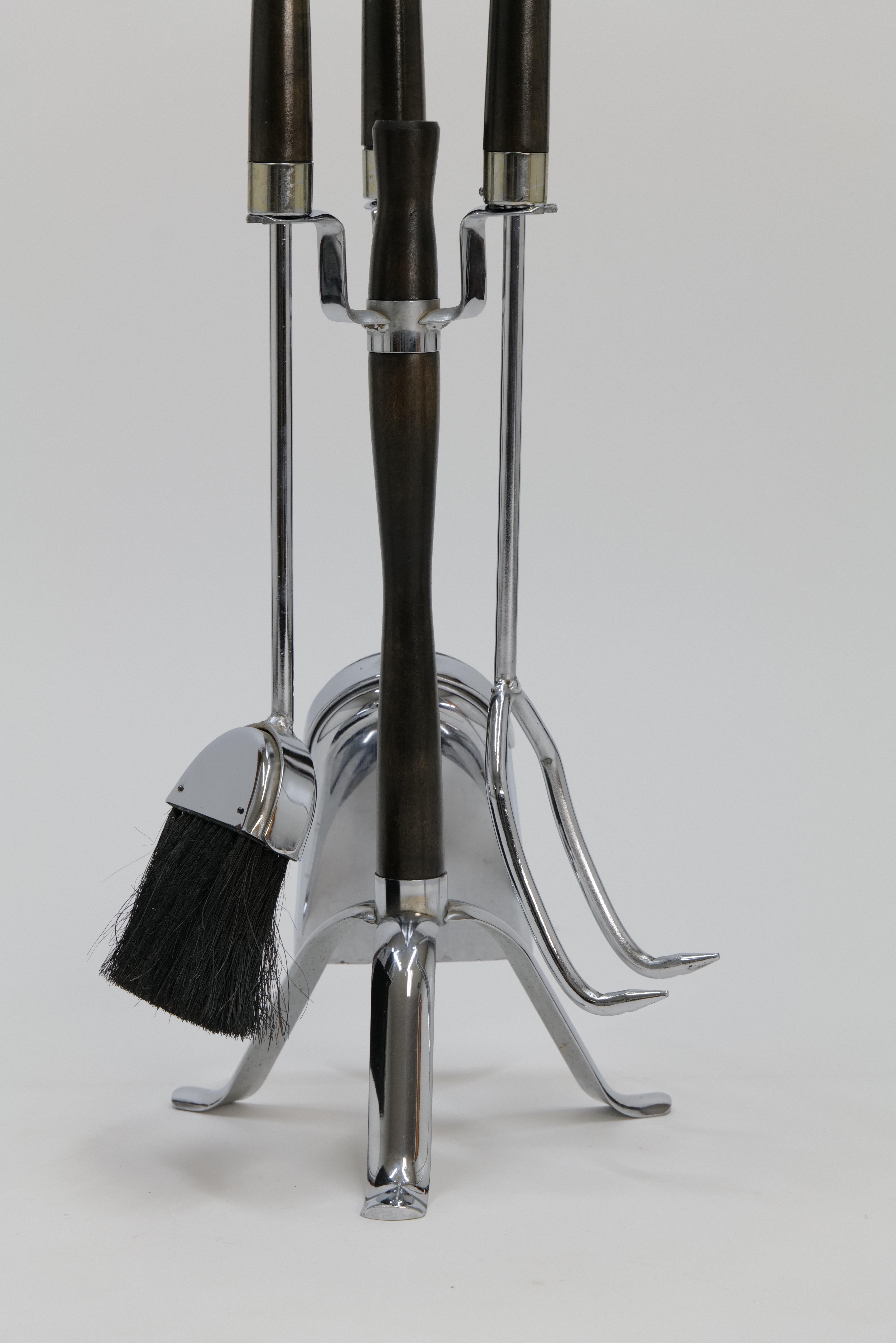 Mid Century Chrom und Wood Kamin Werkzeuge im Angebot 7