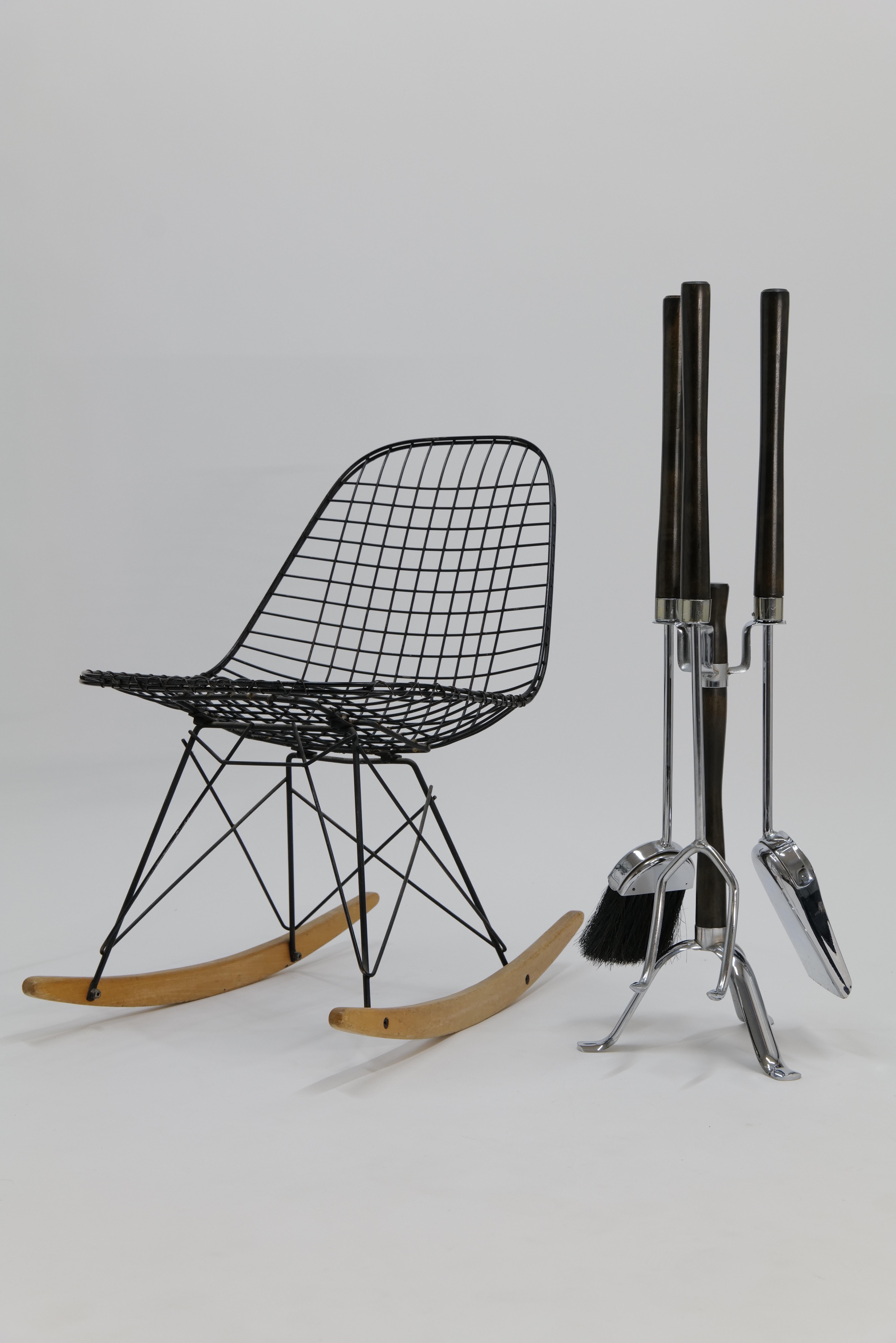 Mid Century Chrom und Wood Kamin Werkzeuge im Angebot 10