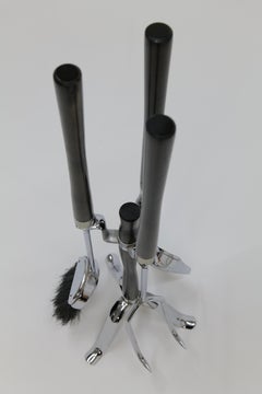Mid Century Chrome and Wood Fireplace Tools