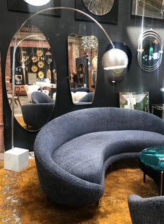 Midcentury Chrome Arc Floor Lamp with Carrara Marble Base, Italy, 1960s