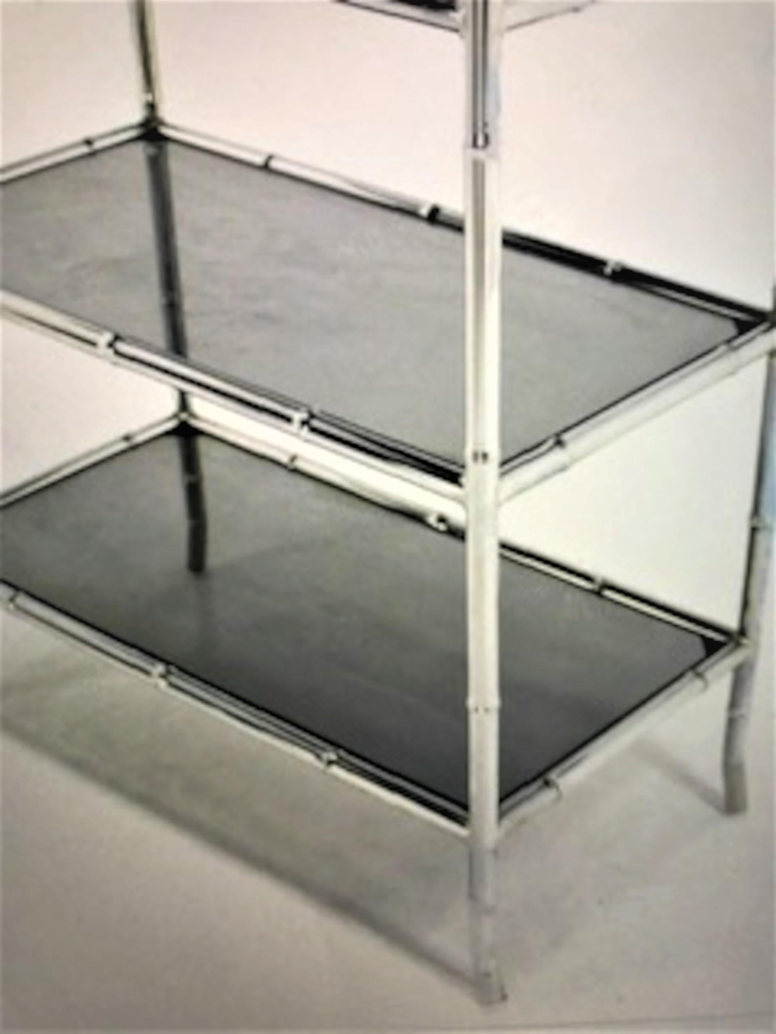 Mid-Century Chrome Bamboo and Glass Etagere In Excellent Condition For Sale In New York, NY