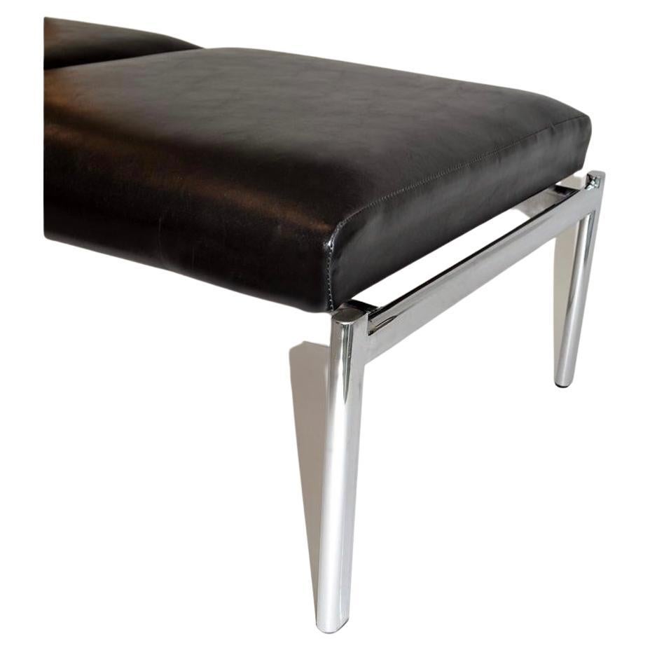 Scandinavian Modern Mid century Chrome Black leather 3 seat bench by Ilmari Tapiovaara Finland