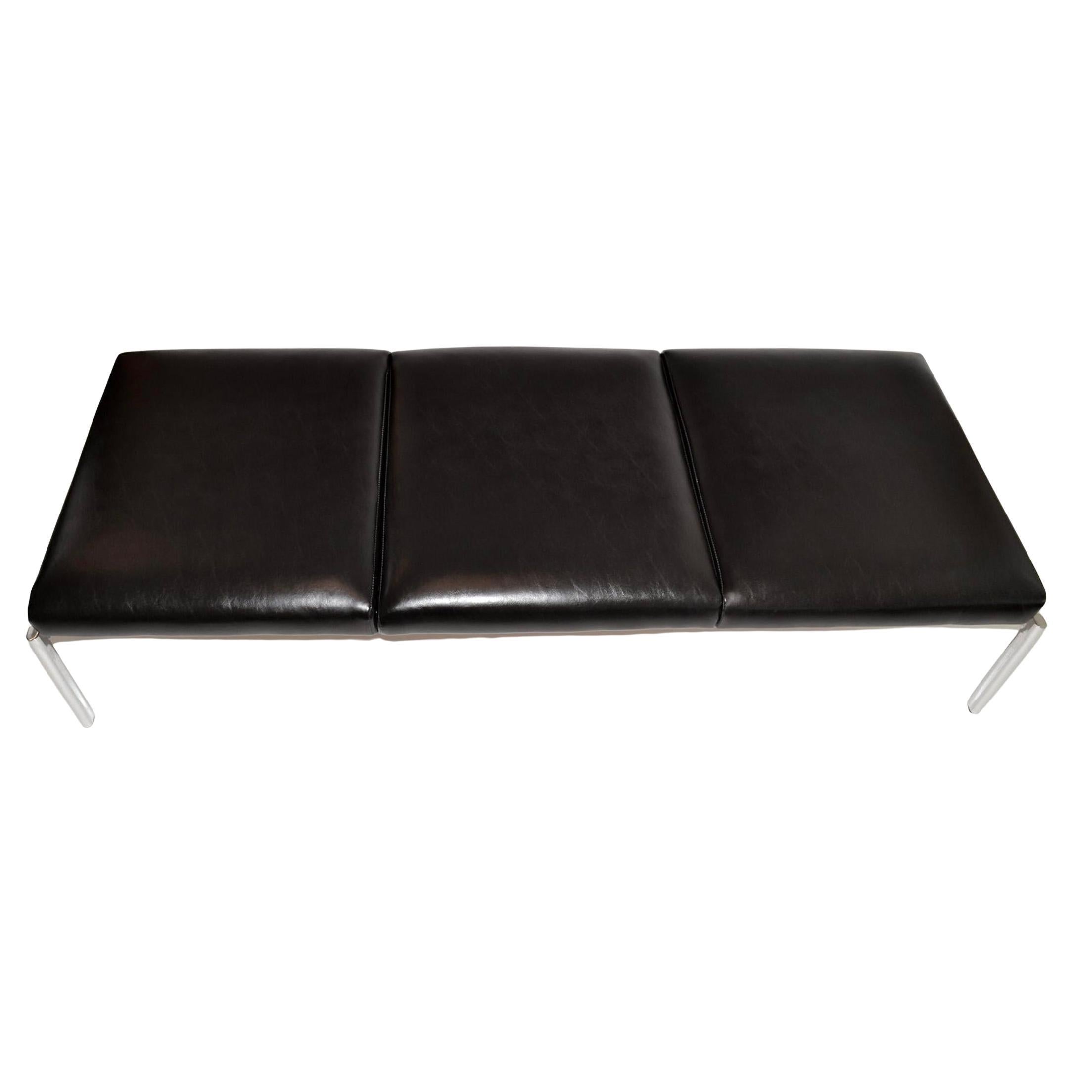 Finnish Mid century Chrome Black leather 3 seat bench by Ilmari Tapiovaara Finland