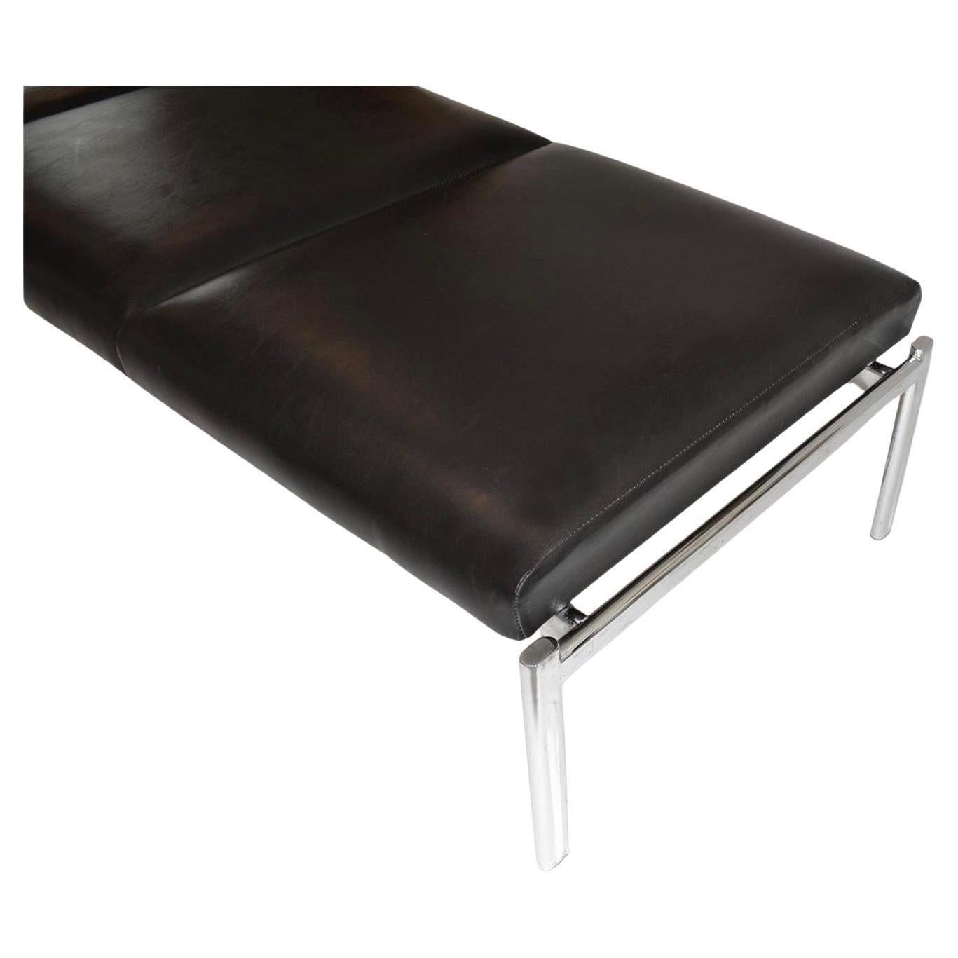 Metalwork Mid century Chrome Black leather 3 seat bench by Ilmari Tapiovaara Finland