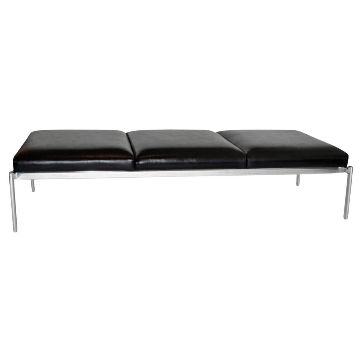 Mid century Chrome Black leather 3 seat bench by Ilmari Tapiovaara Finland