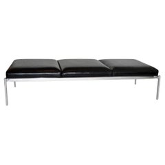 Mid century Chrome Black leather 3 seat bench by Ilmari Tapiovaara Finland