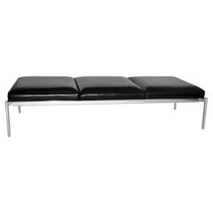 Mid century Chrome Black leather 3 seat bench by Ilmari Tapiovaara Finland