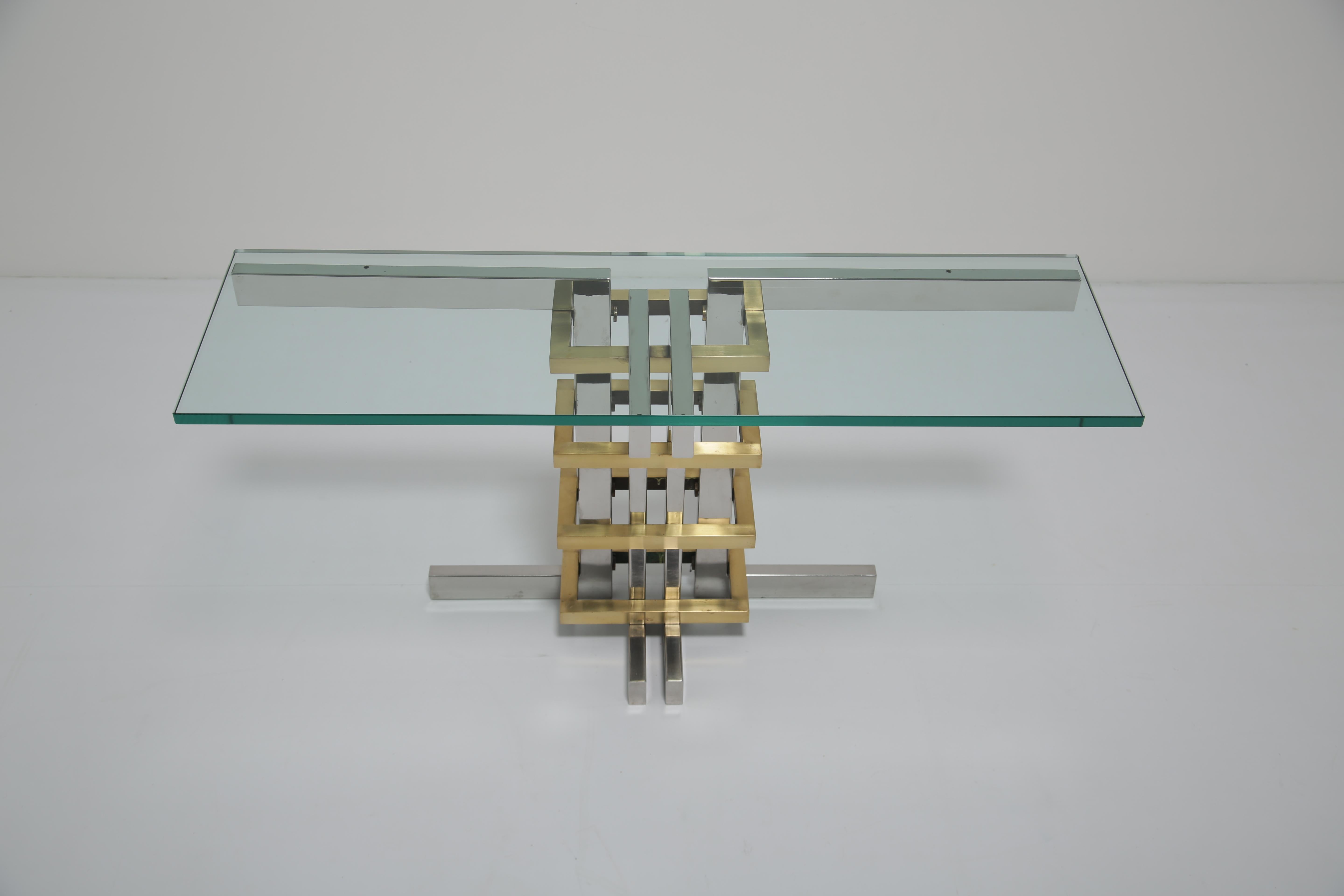 Alfredo Freda Modernist Chrome, Brass and Glass Console Table for Cittone Oggi For Sale 4