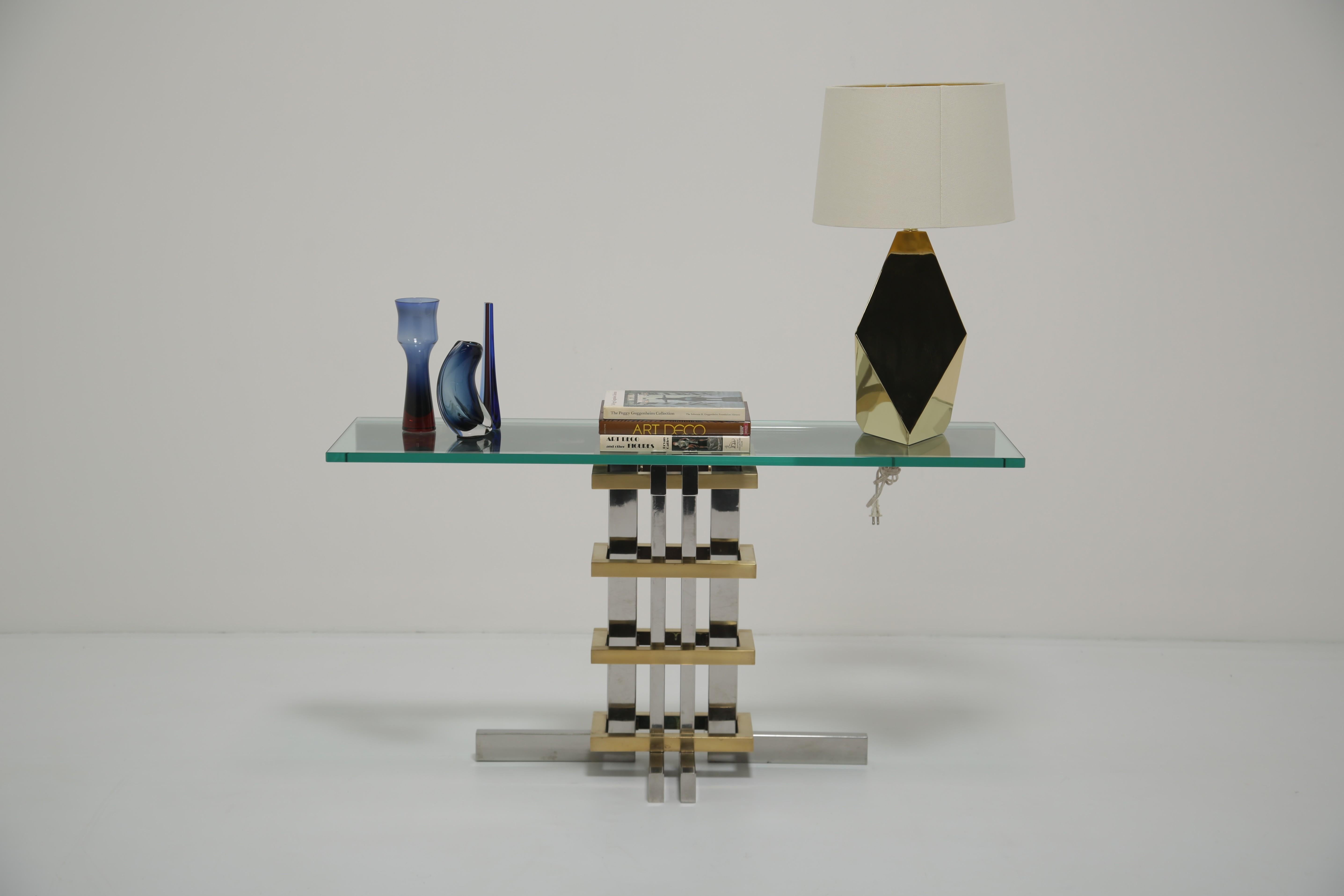 Alfredo Freda Modernist Chrome, Brass and Glass Console Table for Cittone Oggi For Sale 5