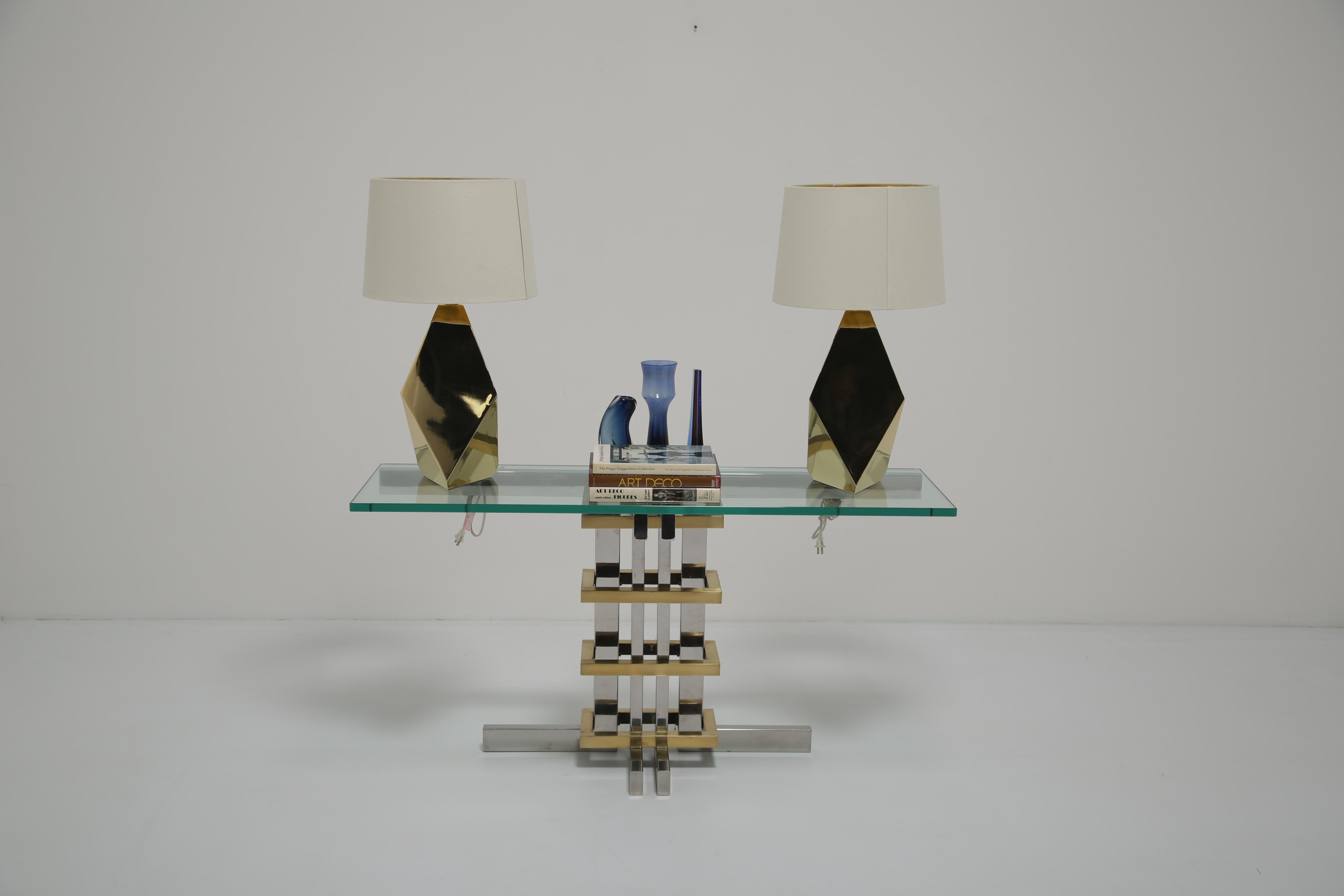 Alfredo Freda Modernist Chrome, Brass and Glass Console Table for Cittone Oggi For Sale 6