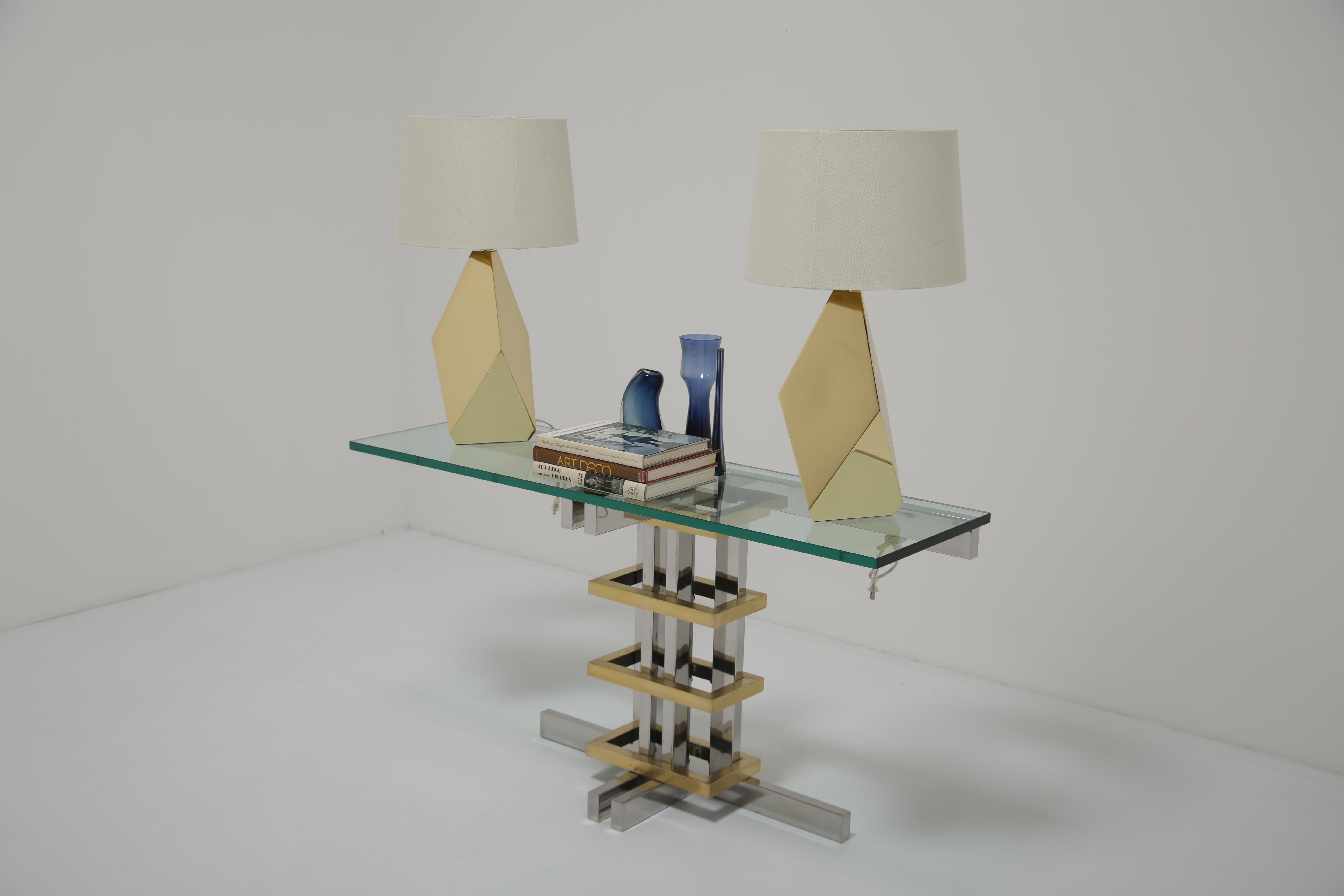 Alfredo Freda Modernist Chrome, Brass and Glass Console Table for Cittone Oggi For Sale 7
