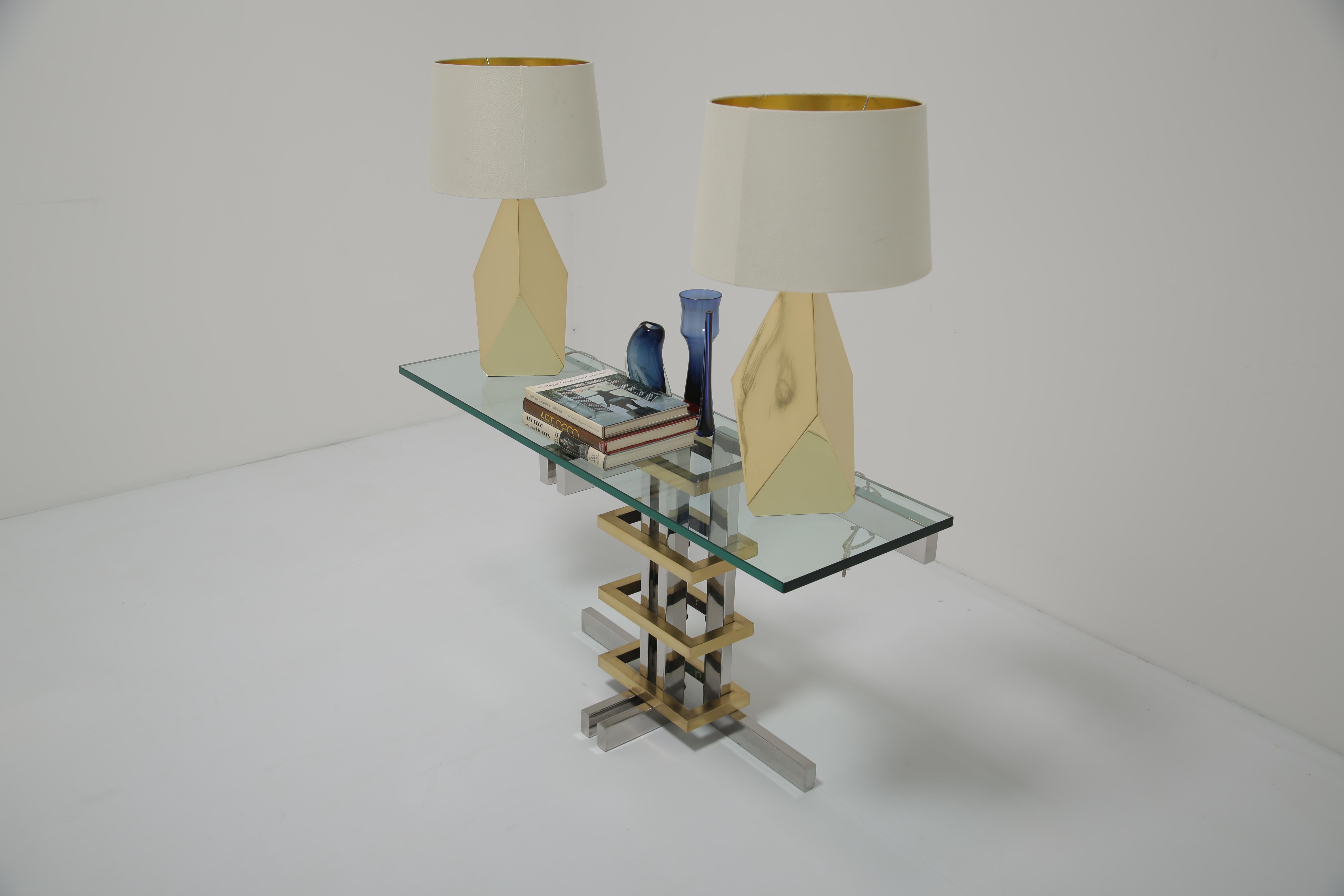 Alfredo Freda Modernist Chrome, Brass and Glass Console Table for Cittone Oggi For Sale 8