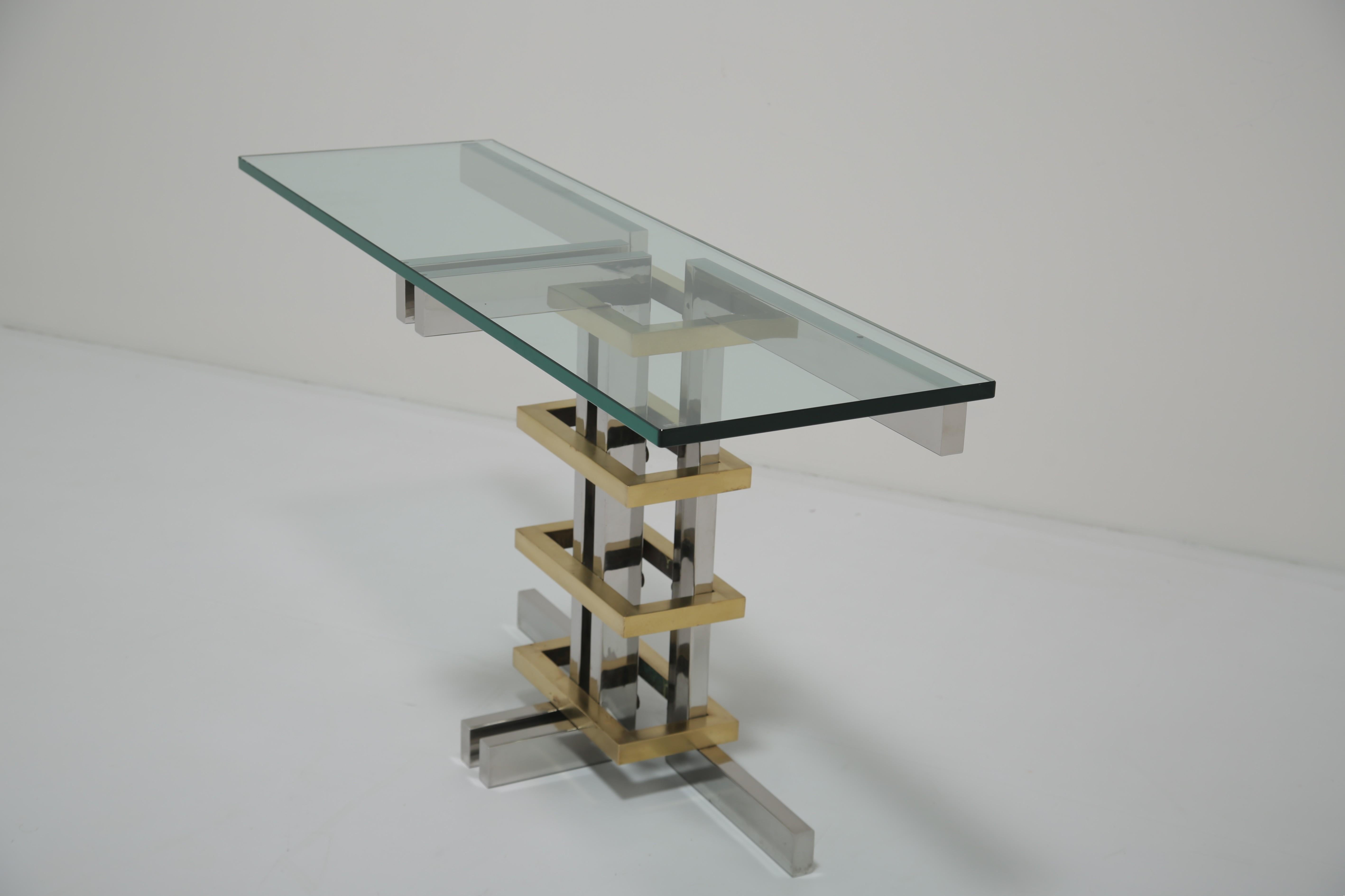 Alfredo Freda Modernist Chrome, Brass and Glass Console Table for Cittone Oggi For Sale 9