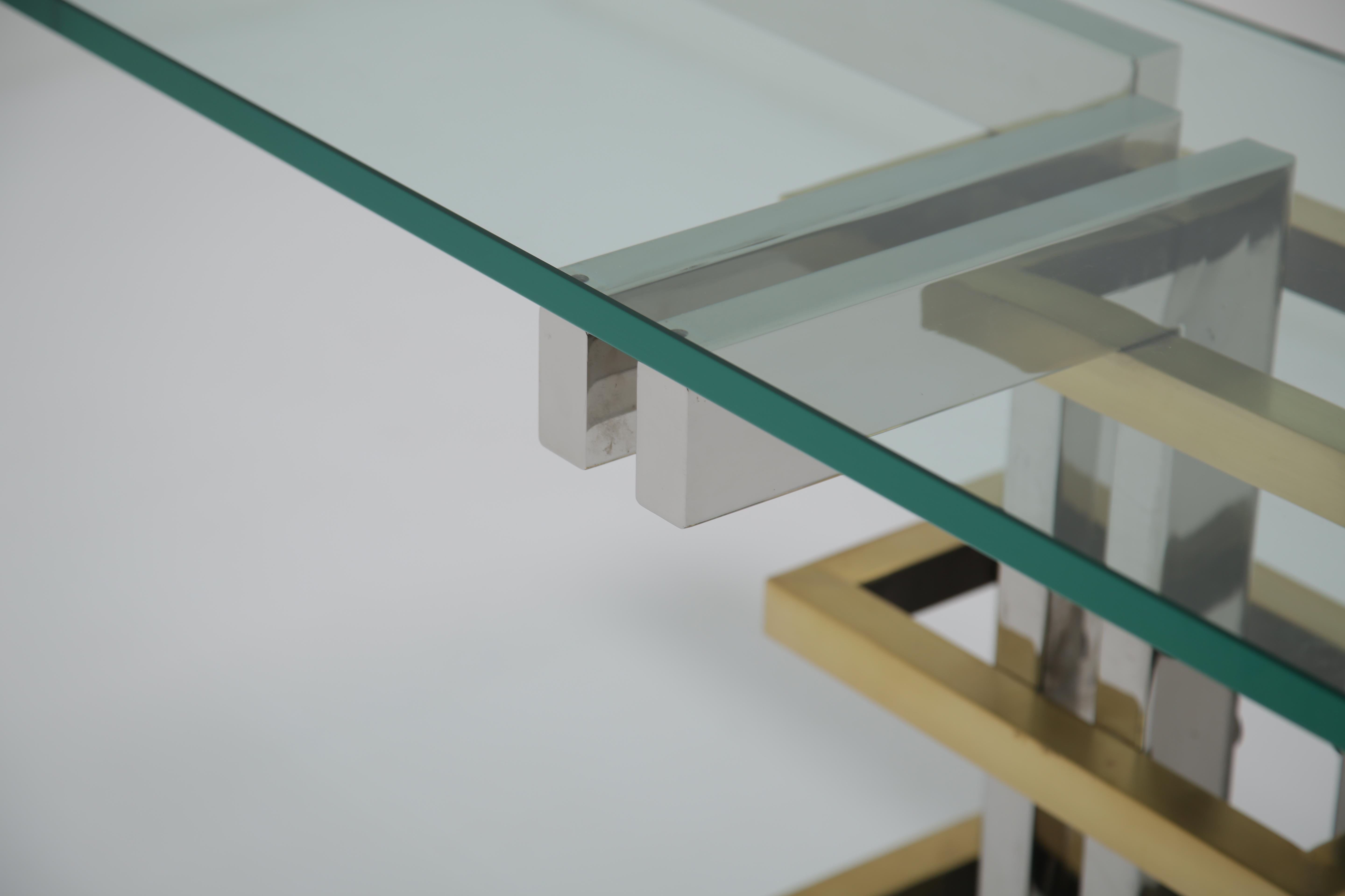 Mid-Century Modern Alfredo Freda Modernist Chrome, Brass and Glass Console Table for Cittone Oggi For Sale