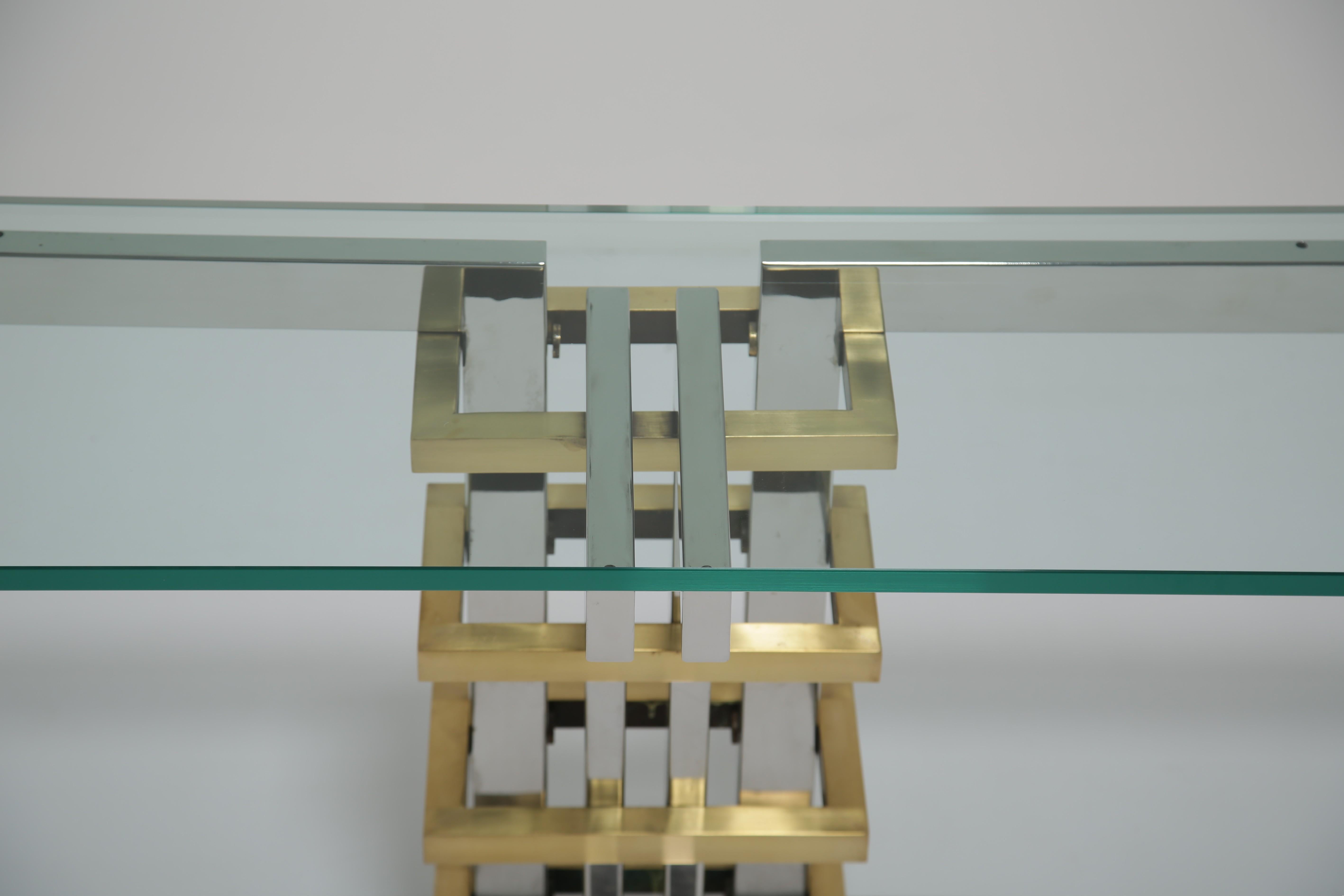 Italian Alfredo Freda Modernist Chrome, Brass and Glass Console Table for Cittone Oggi For Sale