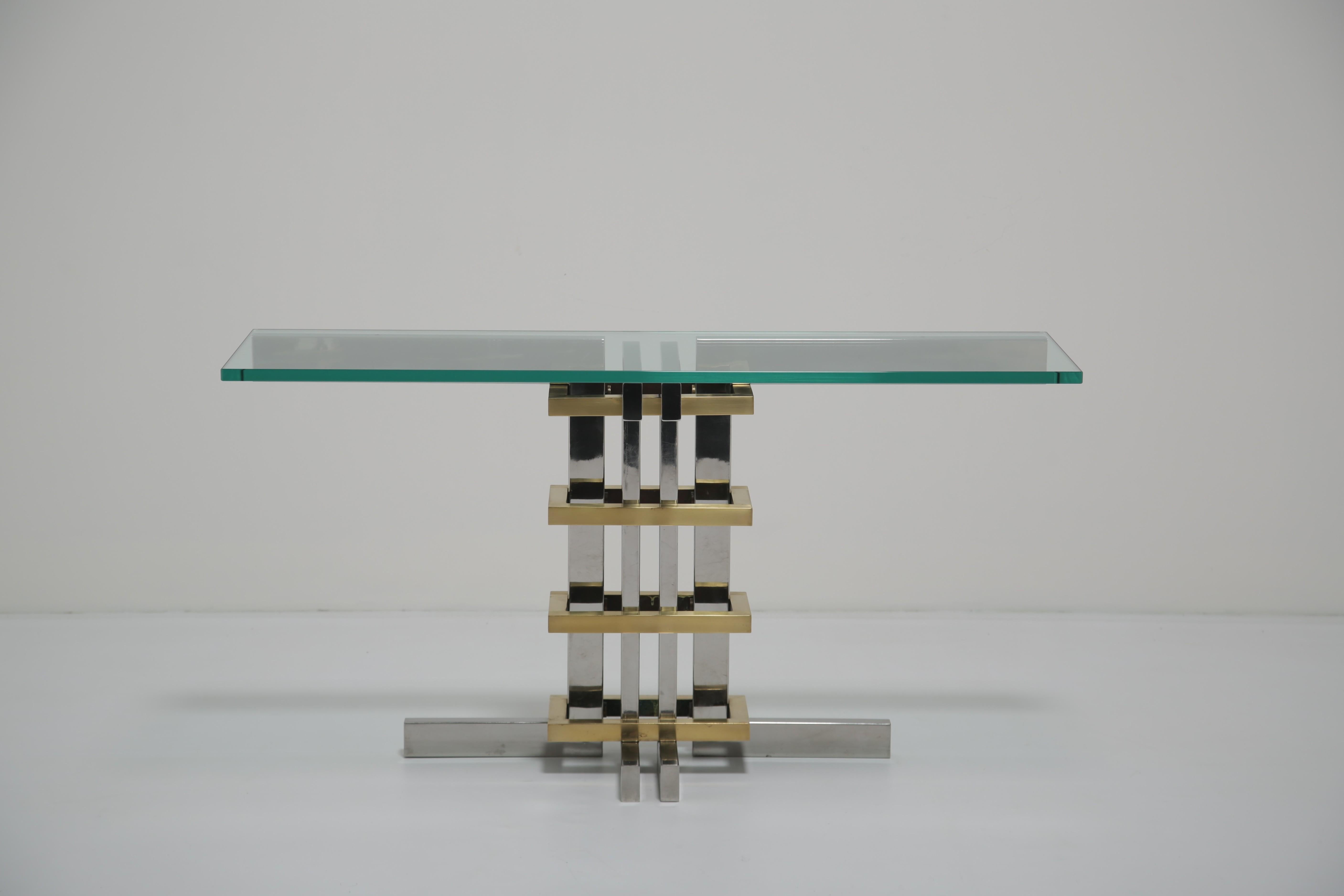 Alfredo Freda Modernist Chrome, Brass and Glass Console Table for Cittone Oggi In Good Condition For Sale In Dublin 8, IE