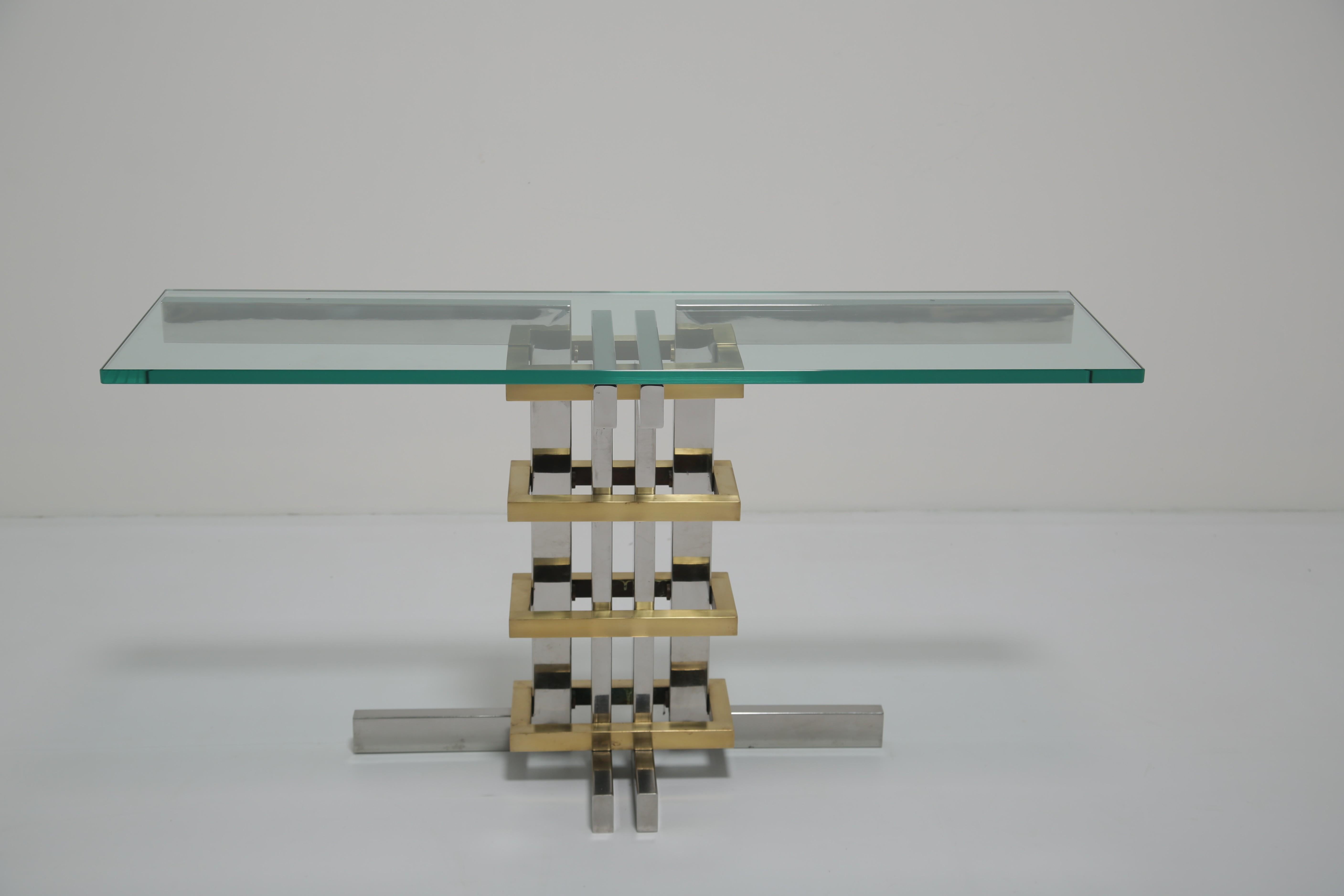 20th Century Alfredo Freda Modernist Chrome, Brass and Glass Console Table for Cittone Oggi For Sale