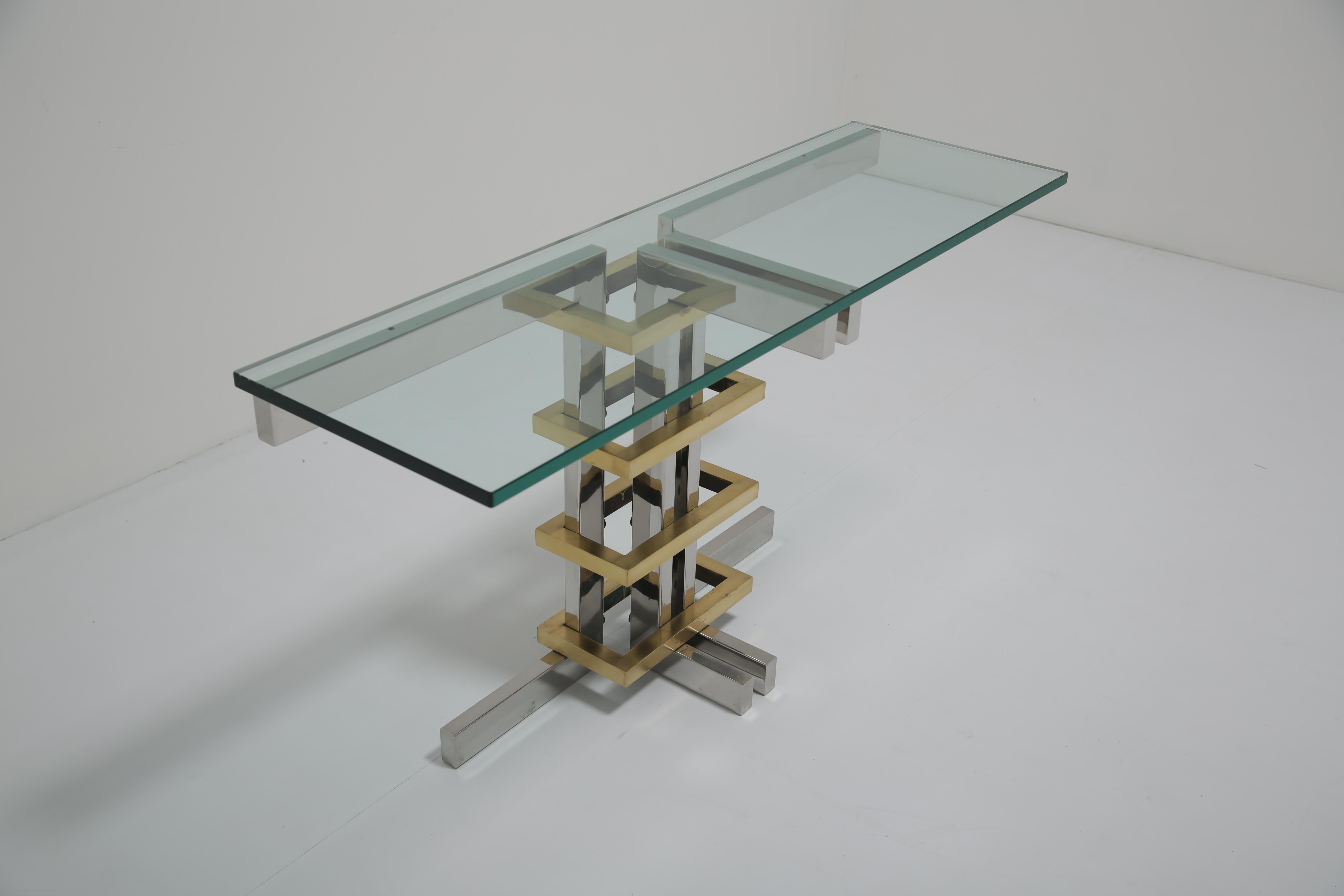 Alfredo Freda Modernist Chrome, Brass and Glass Console Table for Cittone Oggi For Sale 1