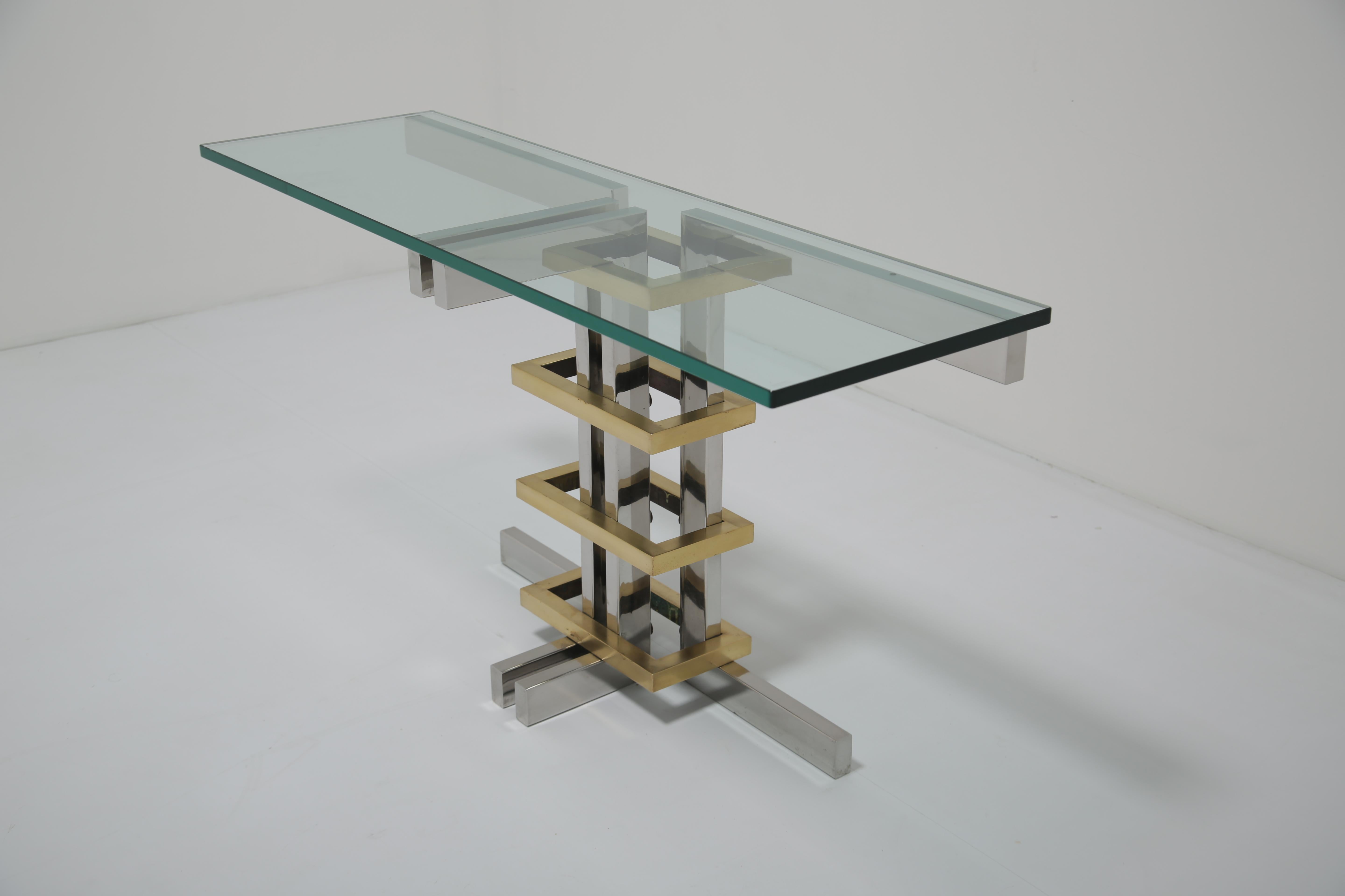 Alfredo Freda Modernist Chrome, Brass and Glass Console Table for Cittone Oggi For Sale 2