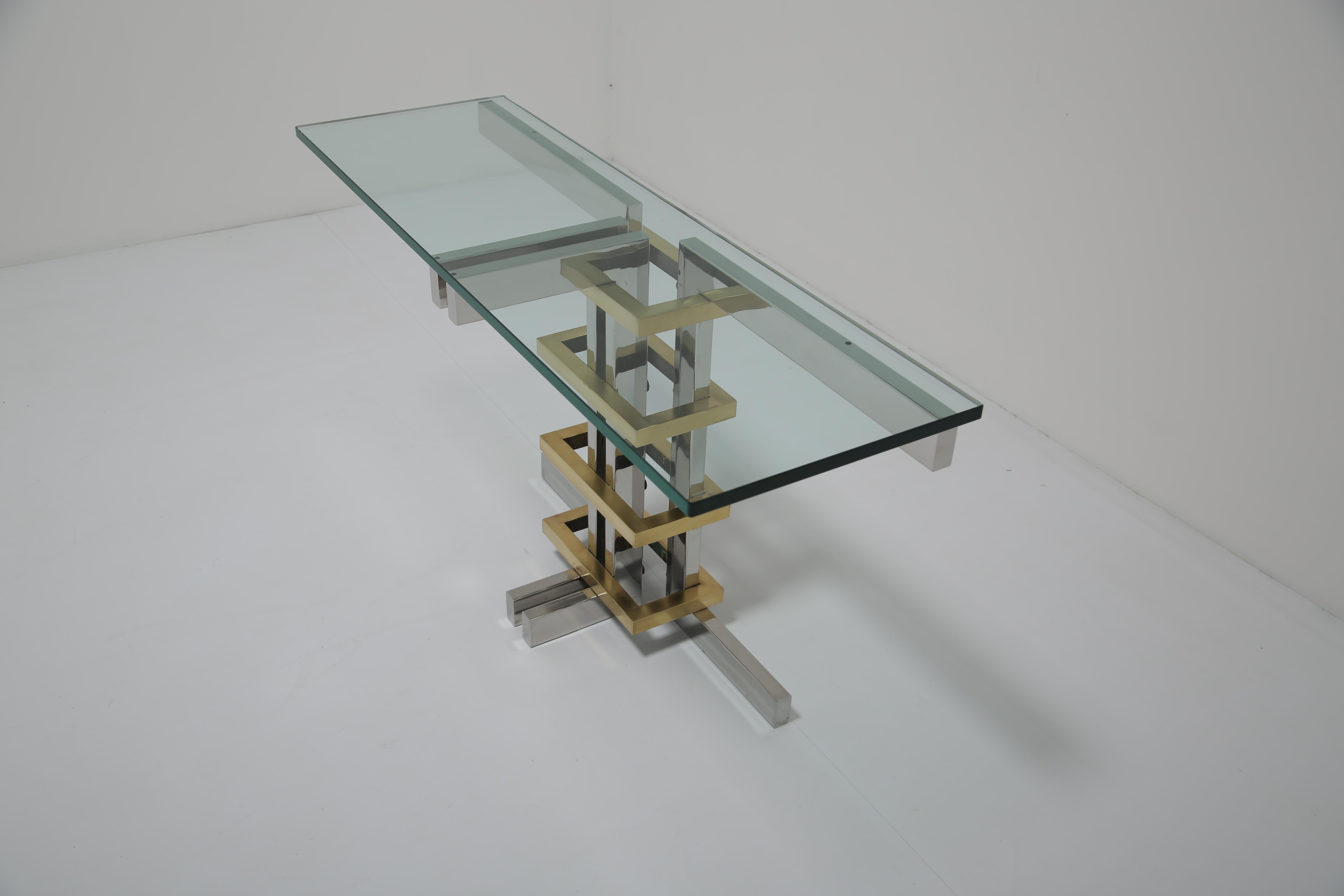 Alfredo Freda Modernist Chrome, Brass and Glass Console Table for Cittone Oggi For Sale 3