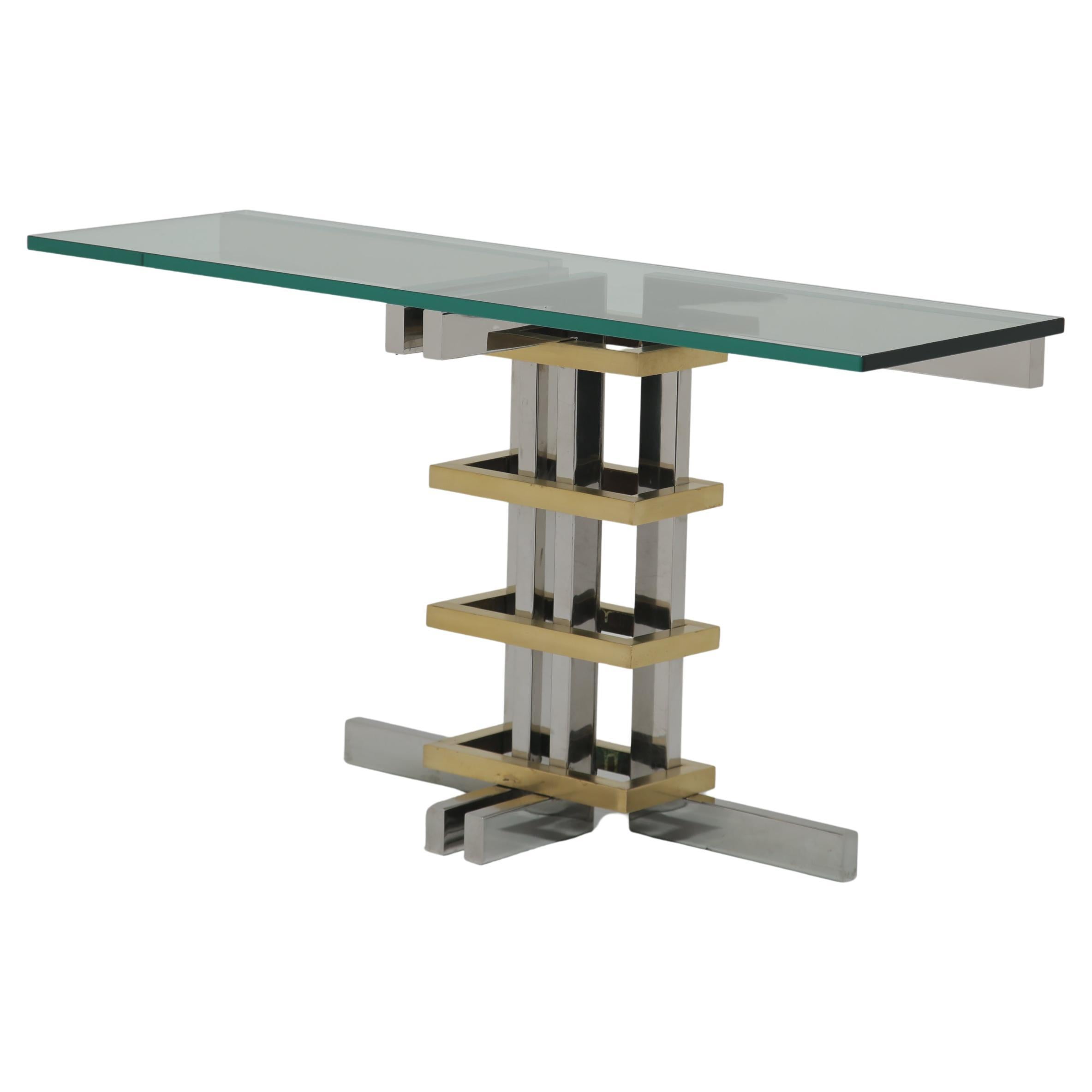 Alfredo Freda Modernist Chrome, Brass and Glass Console Table for Cittone Oggi For Sale