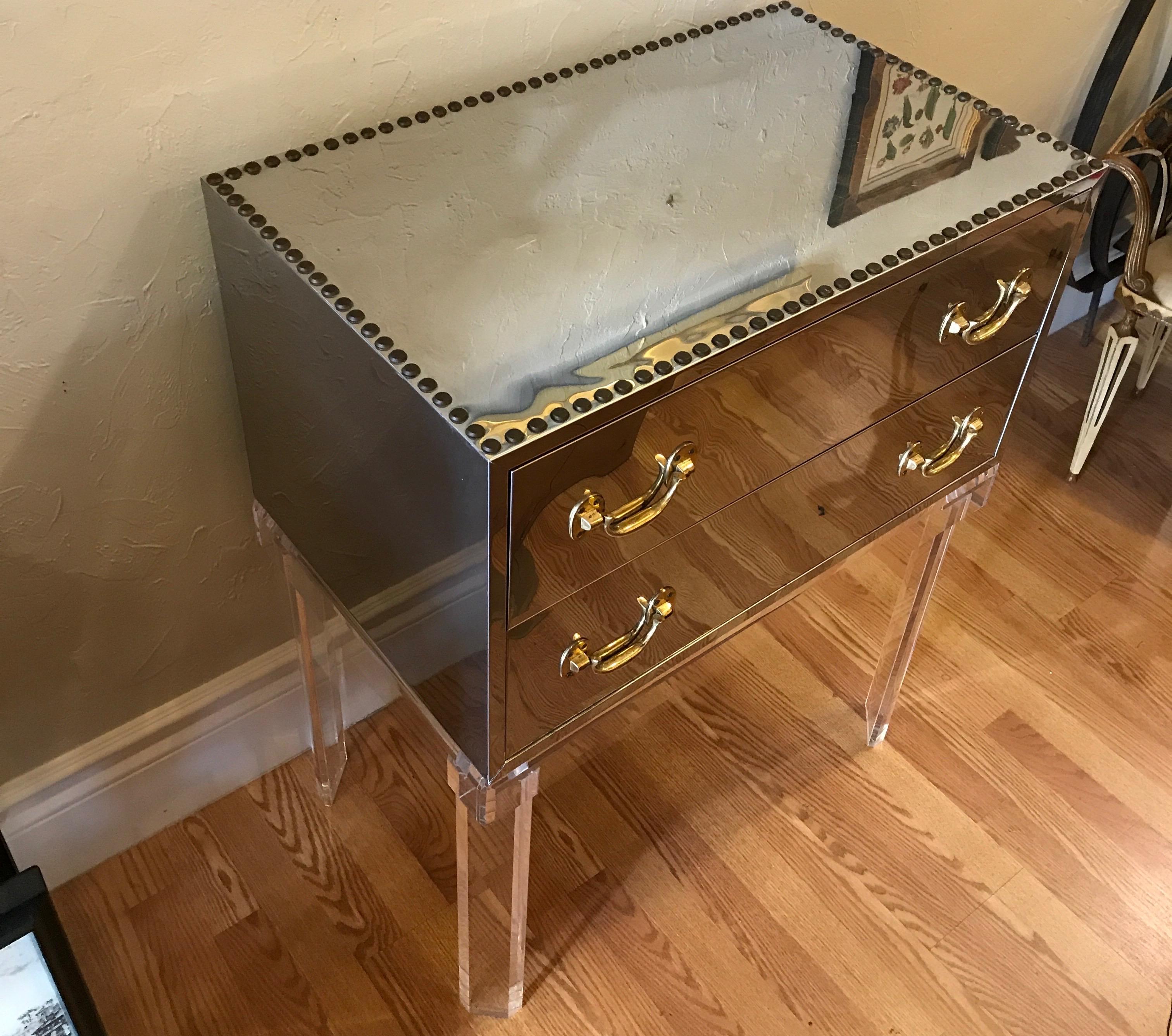 Midcentury Chrome and Brass Chest on Lucite Stand In Good Condition For Sale In West Palm Beach, FL