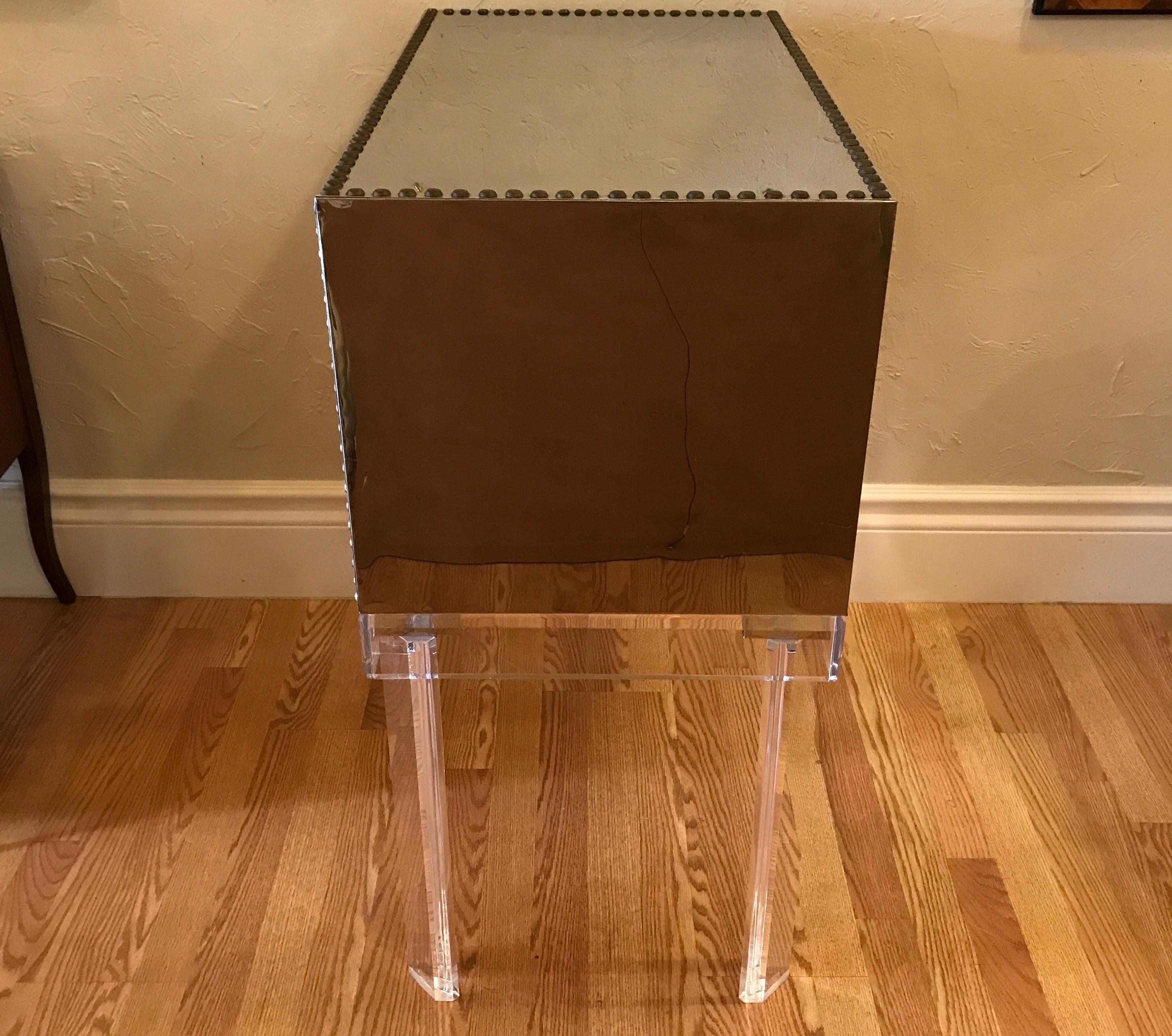 20th Century Midcentury Chrome and Brass Chest on Lucite Stand For Sale