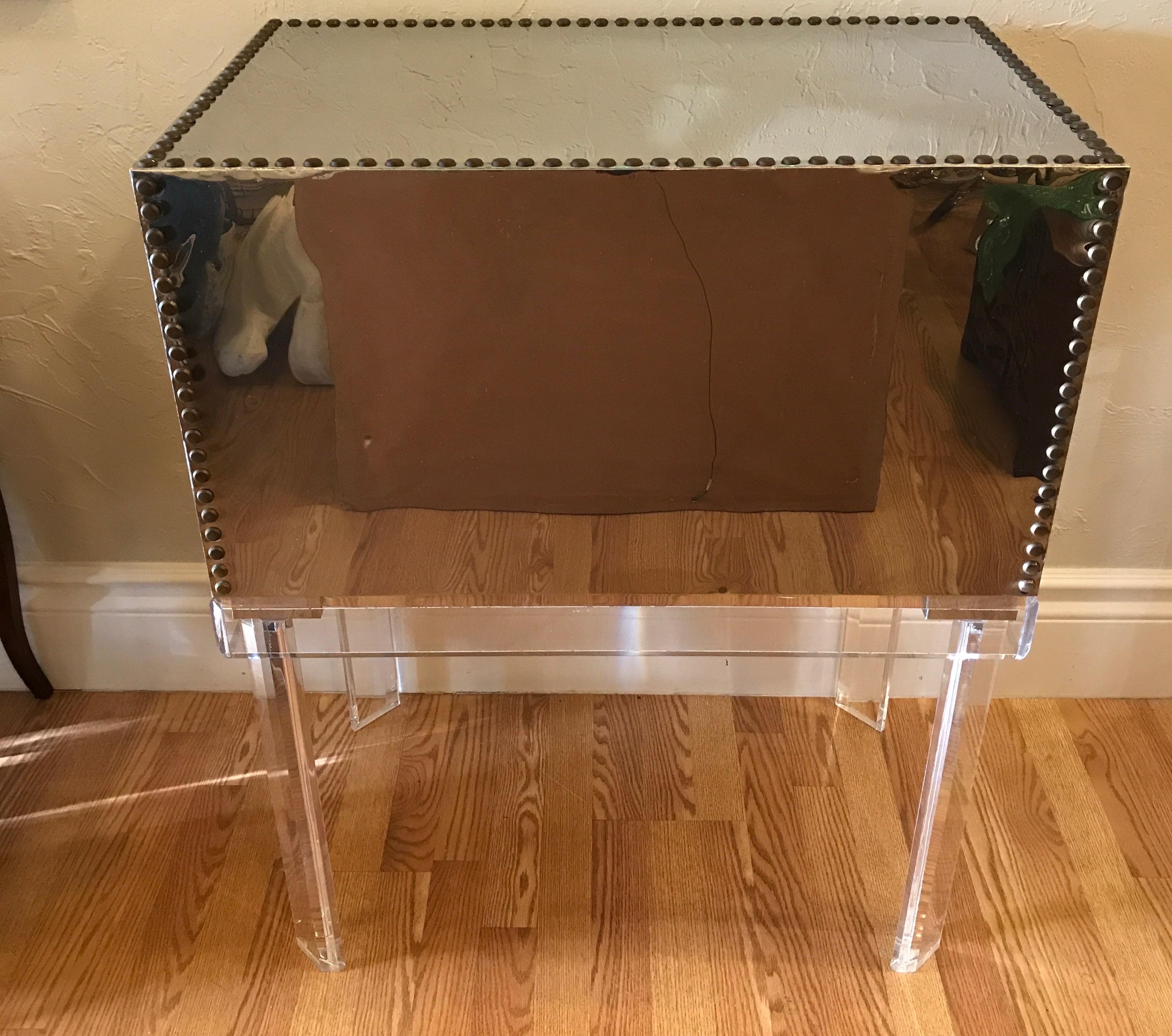 Midcentury Chrome and Brass Chest on Lucite Stand For Sale 1