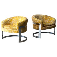 Mid Century Chrome Cantilever Lounge Chairs in the Style of Milo Baughman