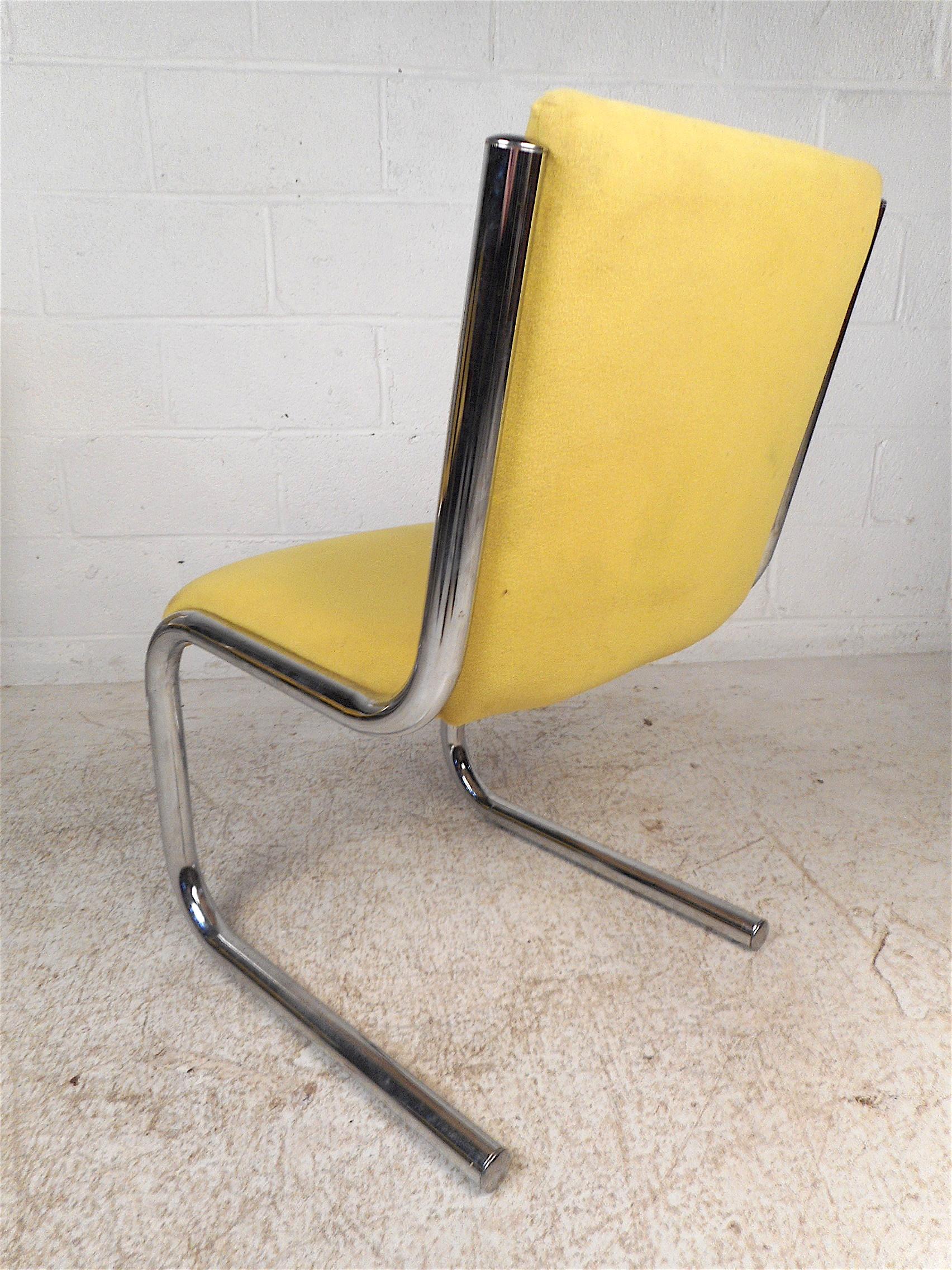 Upholstery Midcentury Chrome Cantilevered Chairs, Set of 4