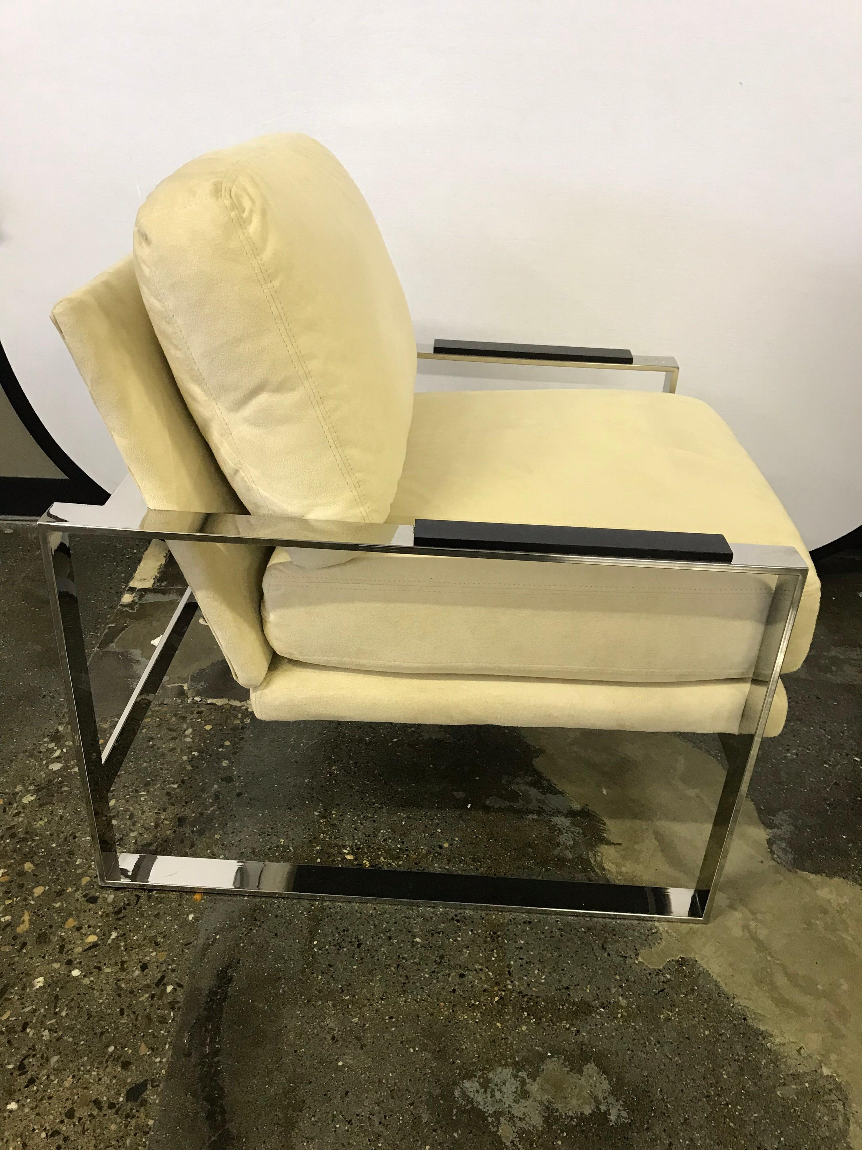Mid-Century Modern Mid Century Chrome Milo Baughman Style Cantilevered Lounge Chair