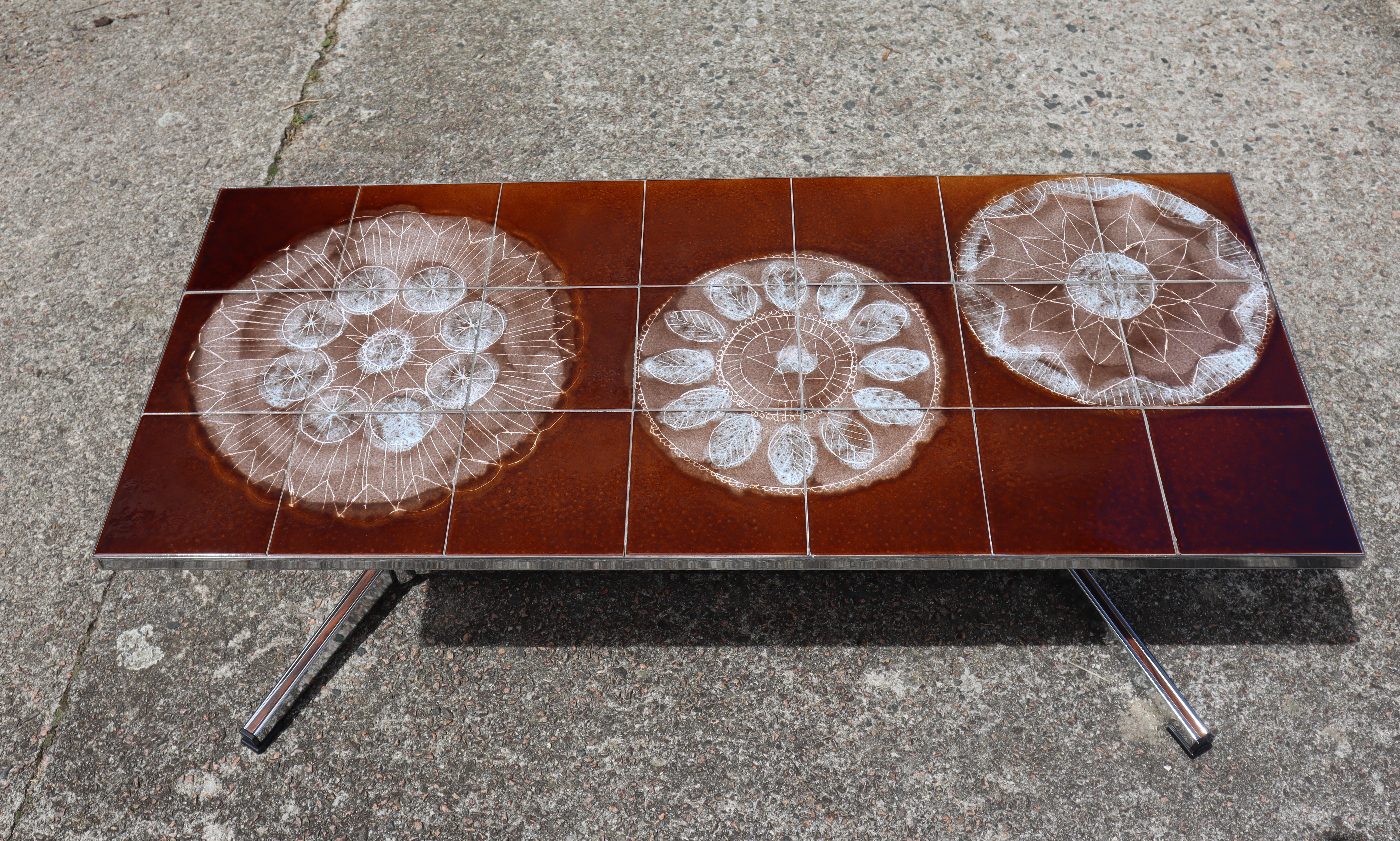 French Mid Century Chrome Ceramic Coffee Table-Cocktail Table-Juliette Belarti-70s
