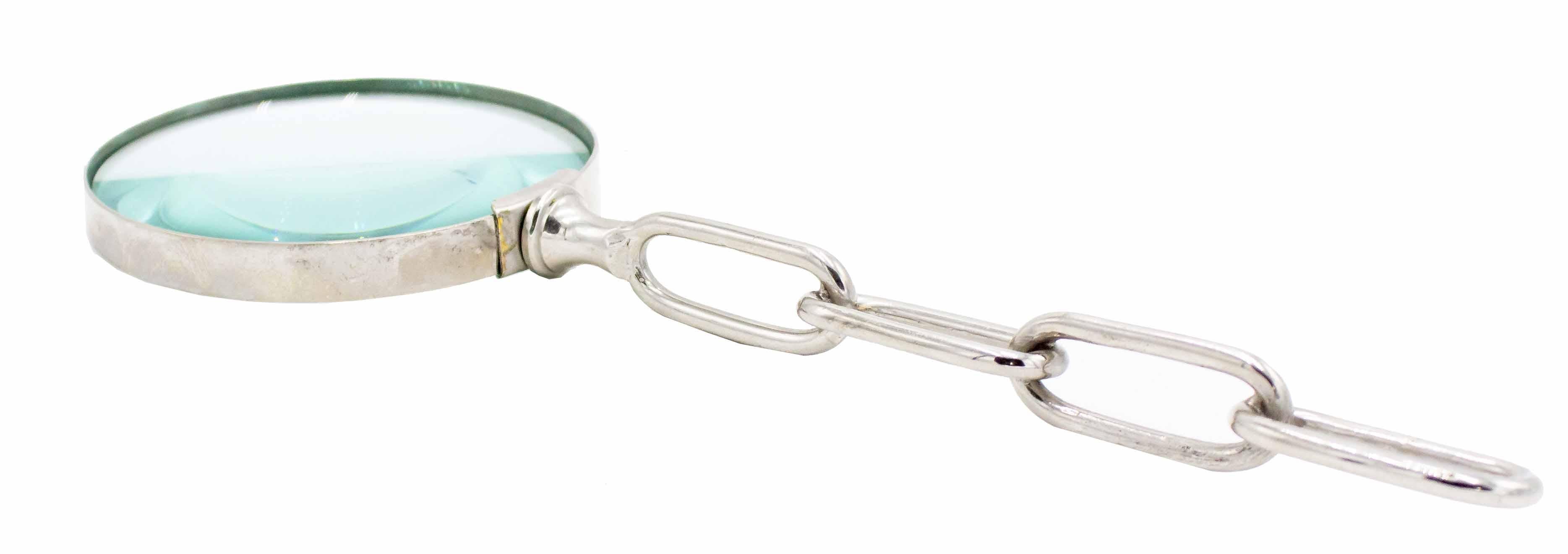 American mid-century chrome chain link handle magnifying glass.