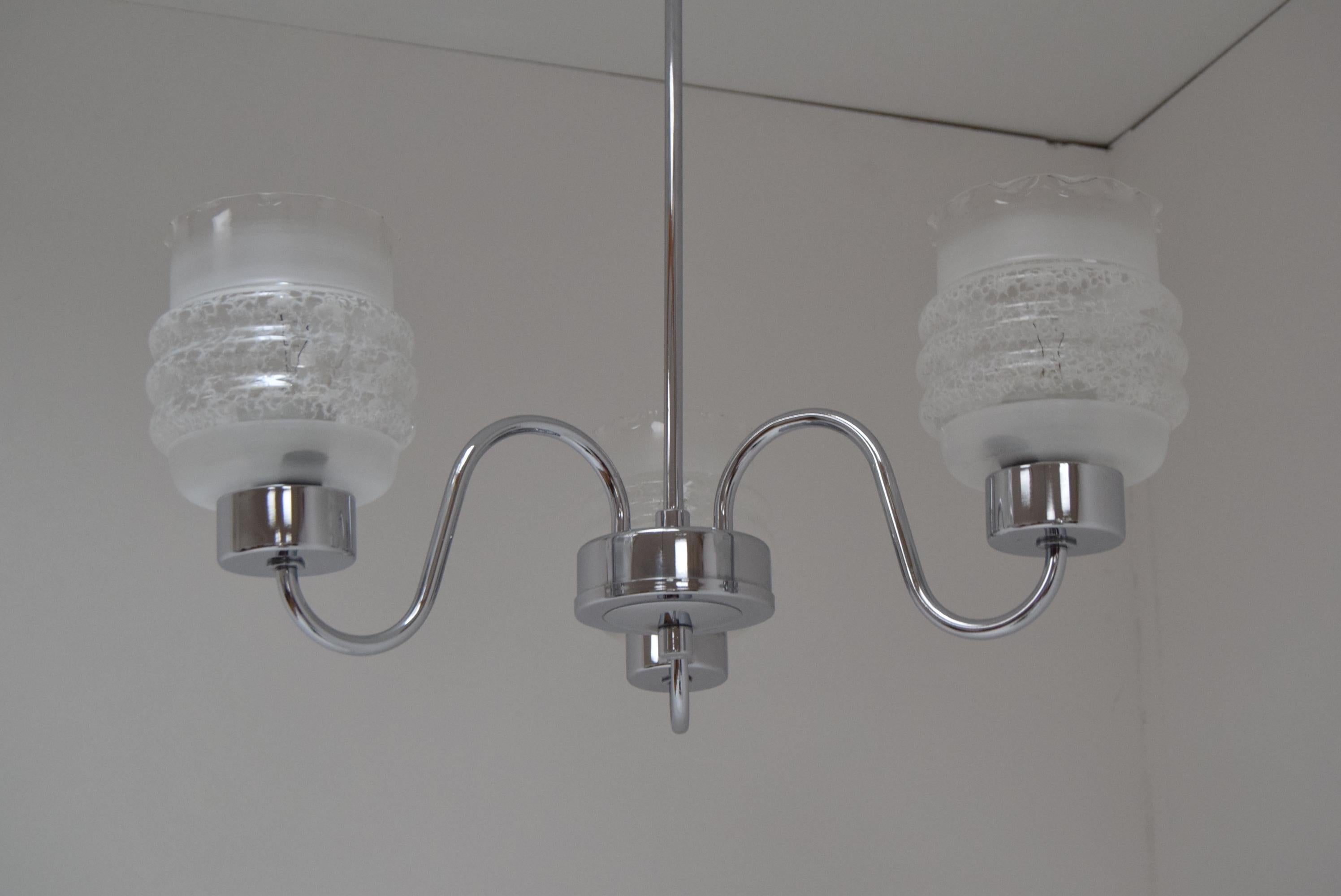 Late 20th Century Mid-Century Chrome Chandelier, Czechoslovakia, 1970’s For Sale