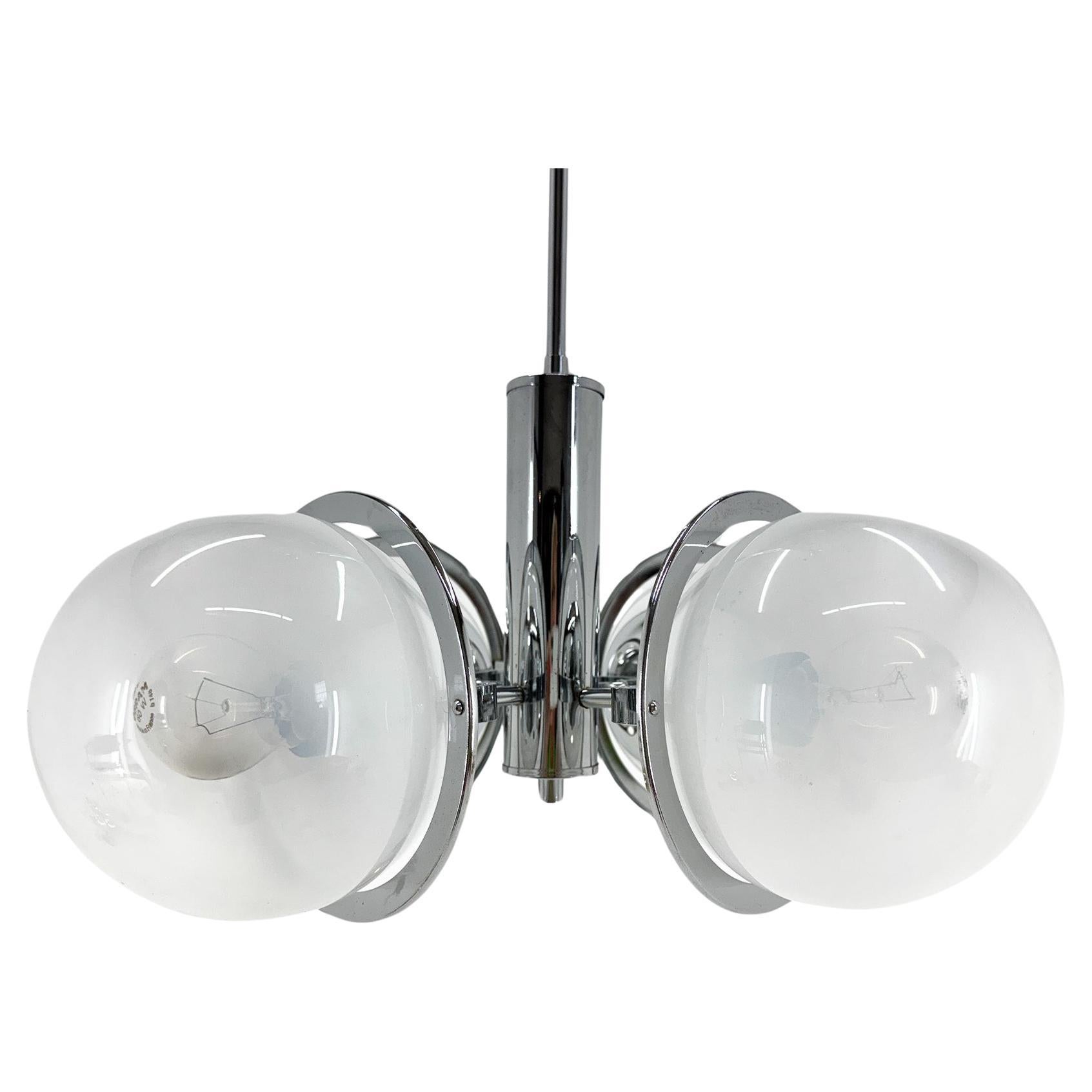Lampadario cromato di metà secolo, restaurato, Italia