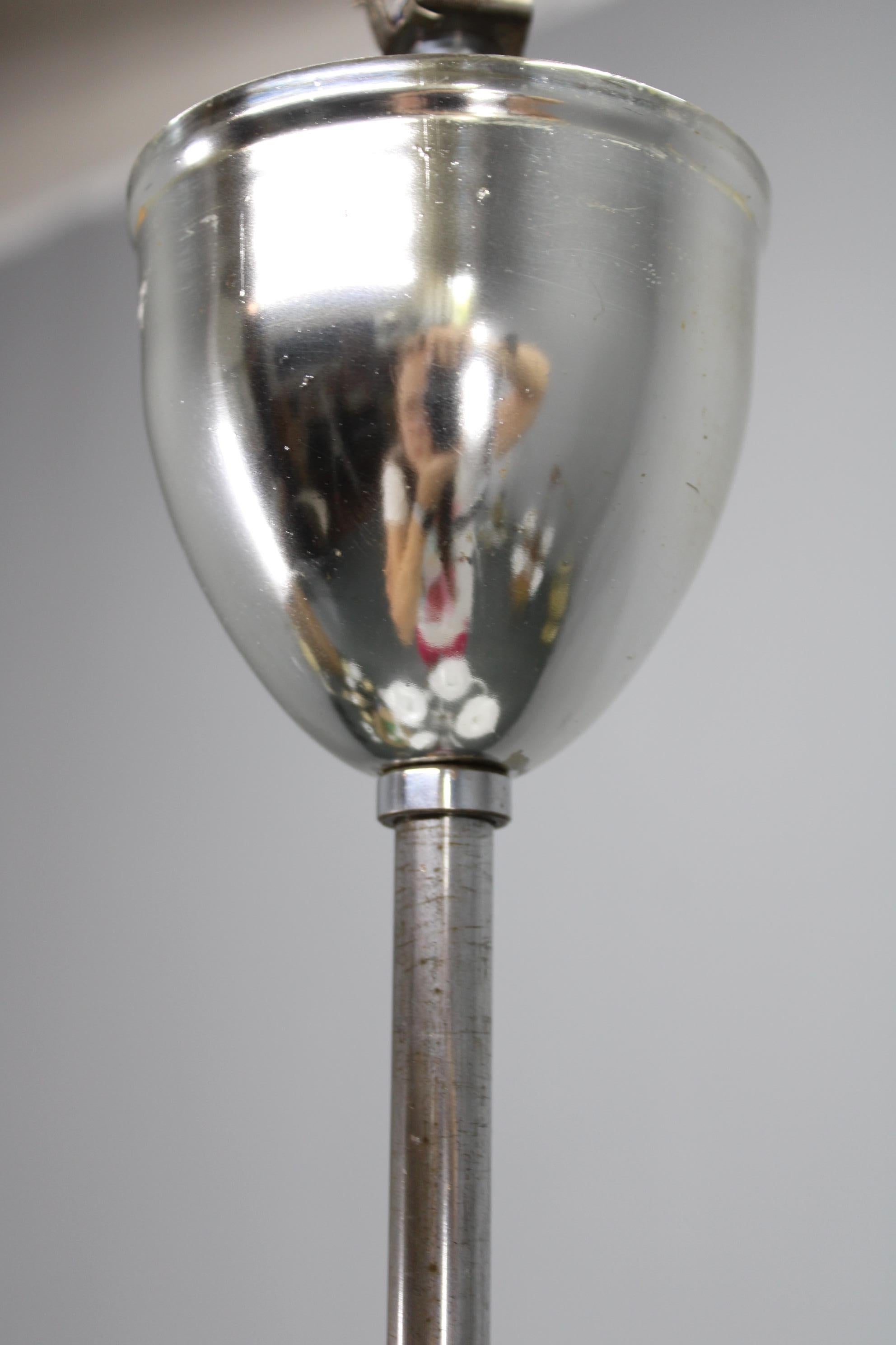 Mid-Century Chrome Chandelier with Milk-Glass Disc Shades, Czechoslovakia, 1950s in vendita 5