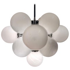 Midcentury Chrome Chandelier with Opaline Spheres, 1970s