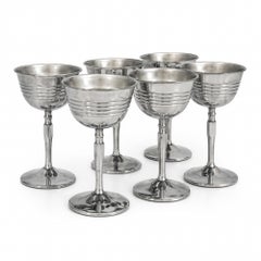 Mid-Century Chrome Cocktail Set, Shaker & Six Coupe Goblets, 1950s