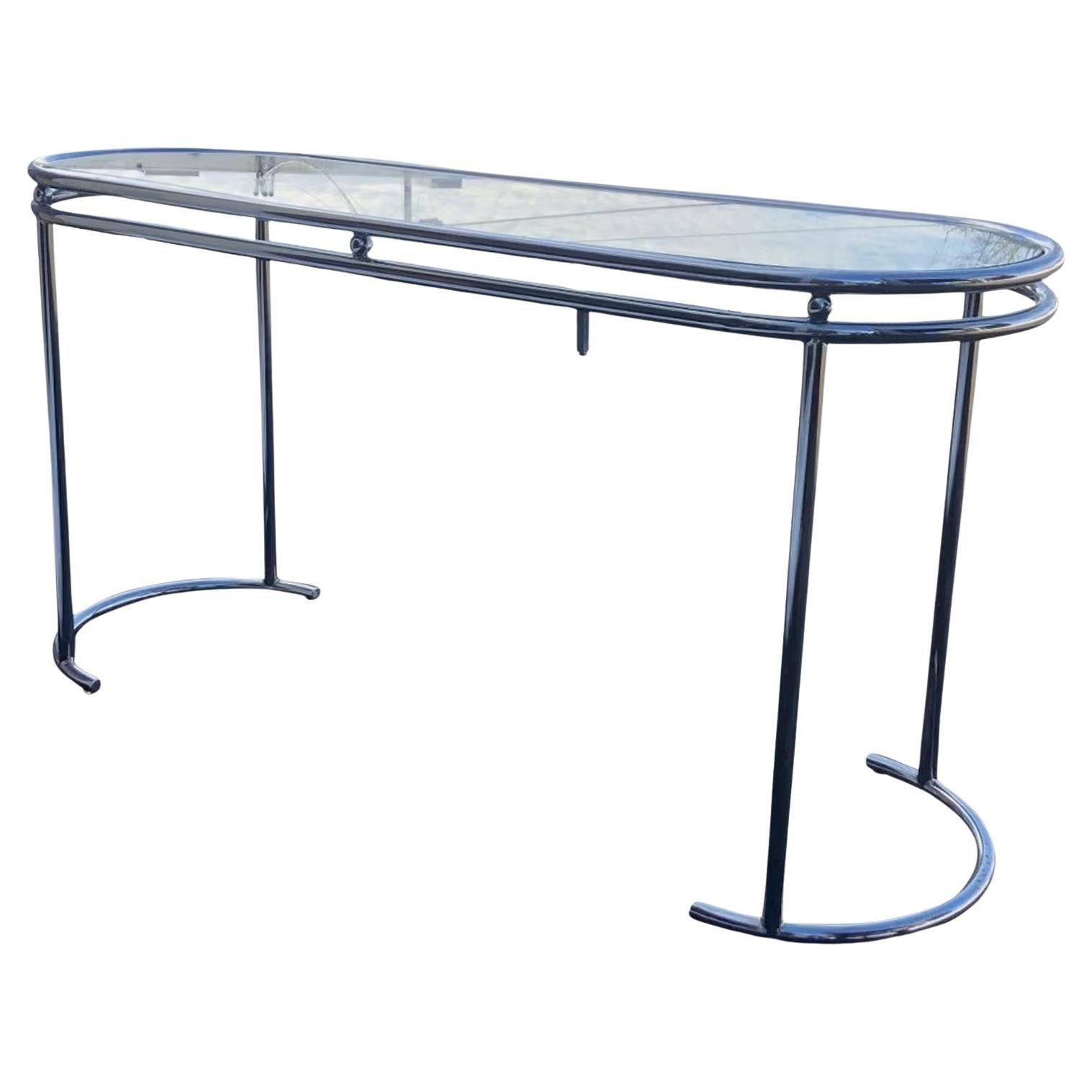 Mid Century Chrome Console Table with Glass Top