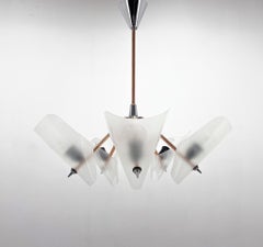 Mid-Century Chrome, Copper & Plastic Chandelier by Drukov, 1970s / 2 Pieces Avl