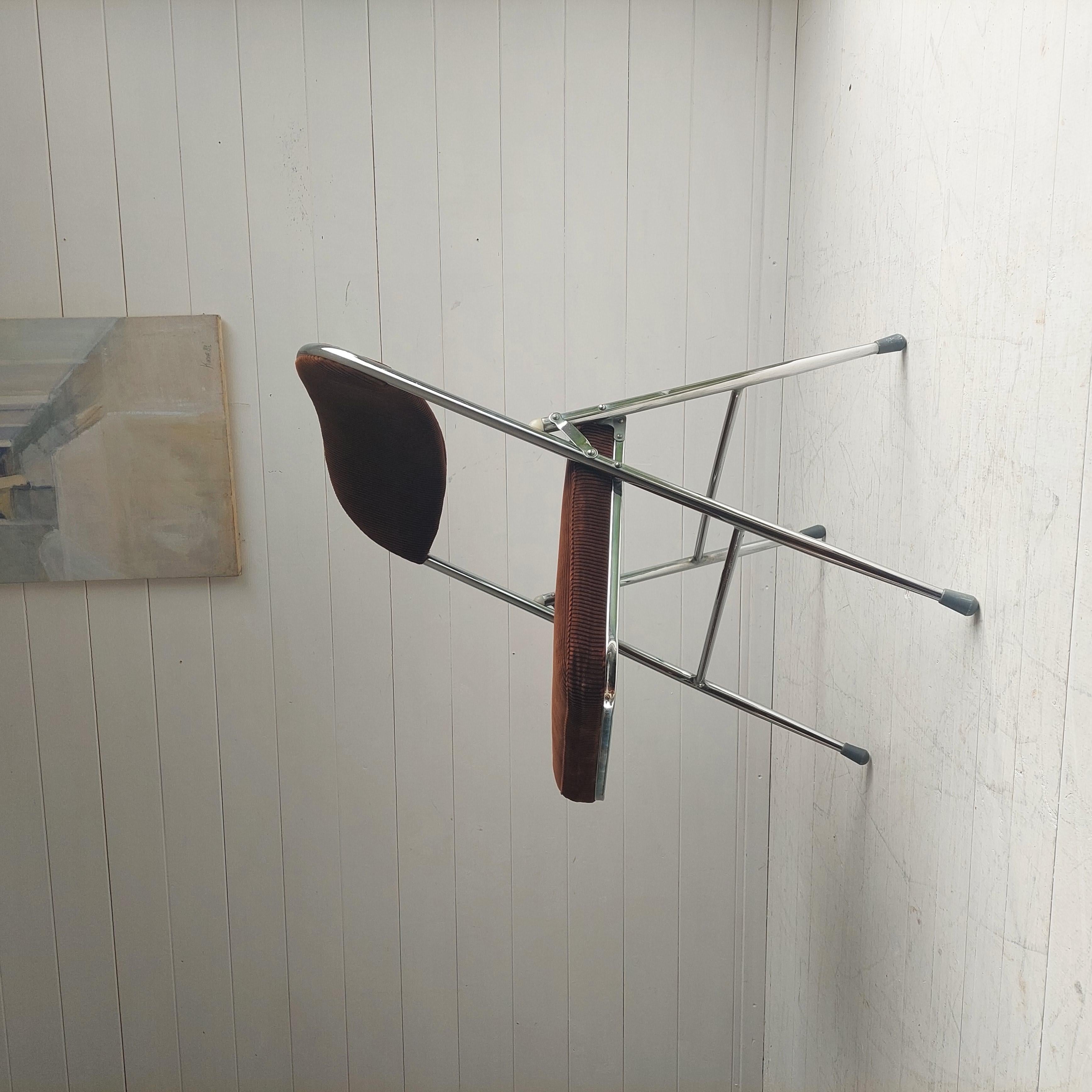 Midcentury Chrome & Corduroy Folding Chair, 1970s 2